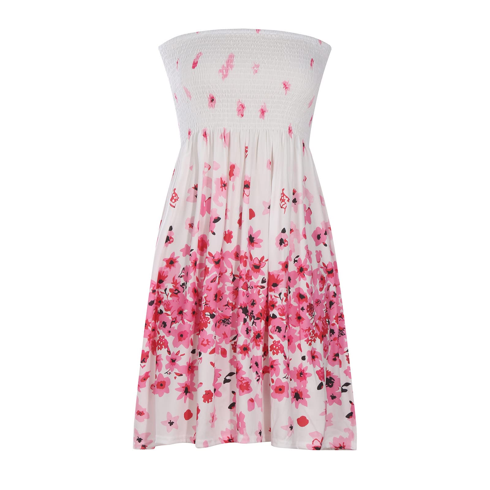 Women's Floral Sleeveless Strapless Off-Shoulder Ruched Midi Dress - Perfect for Beach Vacations, Hawaiian Parties & Summer Weddings