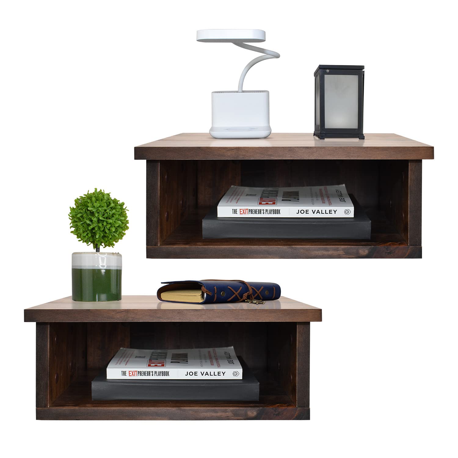 BELLEMARK Floating Nightstand - Wall Mounted Wood Bedside Table & Shelf for Bedrooms, Living Rooms, Dining Rooms | Space-Saving Hanging Storage Stand (Dark Walnut, Set of 2) - Perfect for Small Apartments, Modern Homes & Minimalist Decor