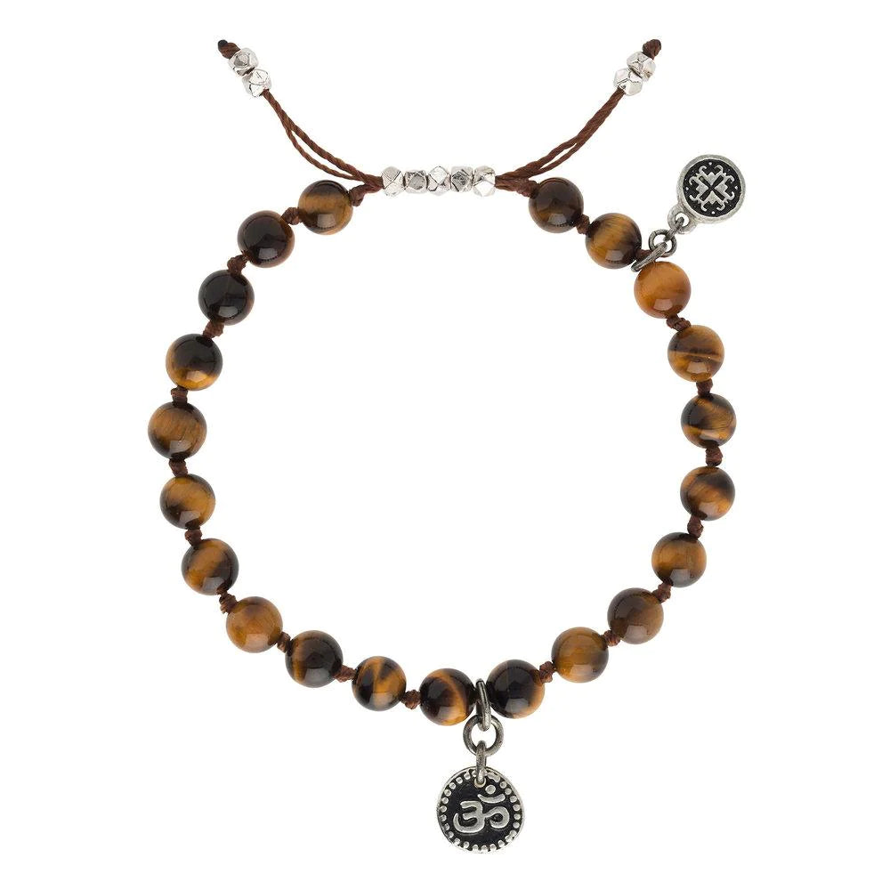 Mala + Mantra Adjustable Tiger's Eye Beaded Bracelet for Women - Natural Stone Healing Crystal for Stress Relief, Protection & Positive Energy - Perfect for Yoga, Meditation & Spiritual Gifts