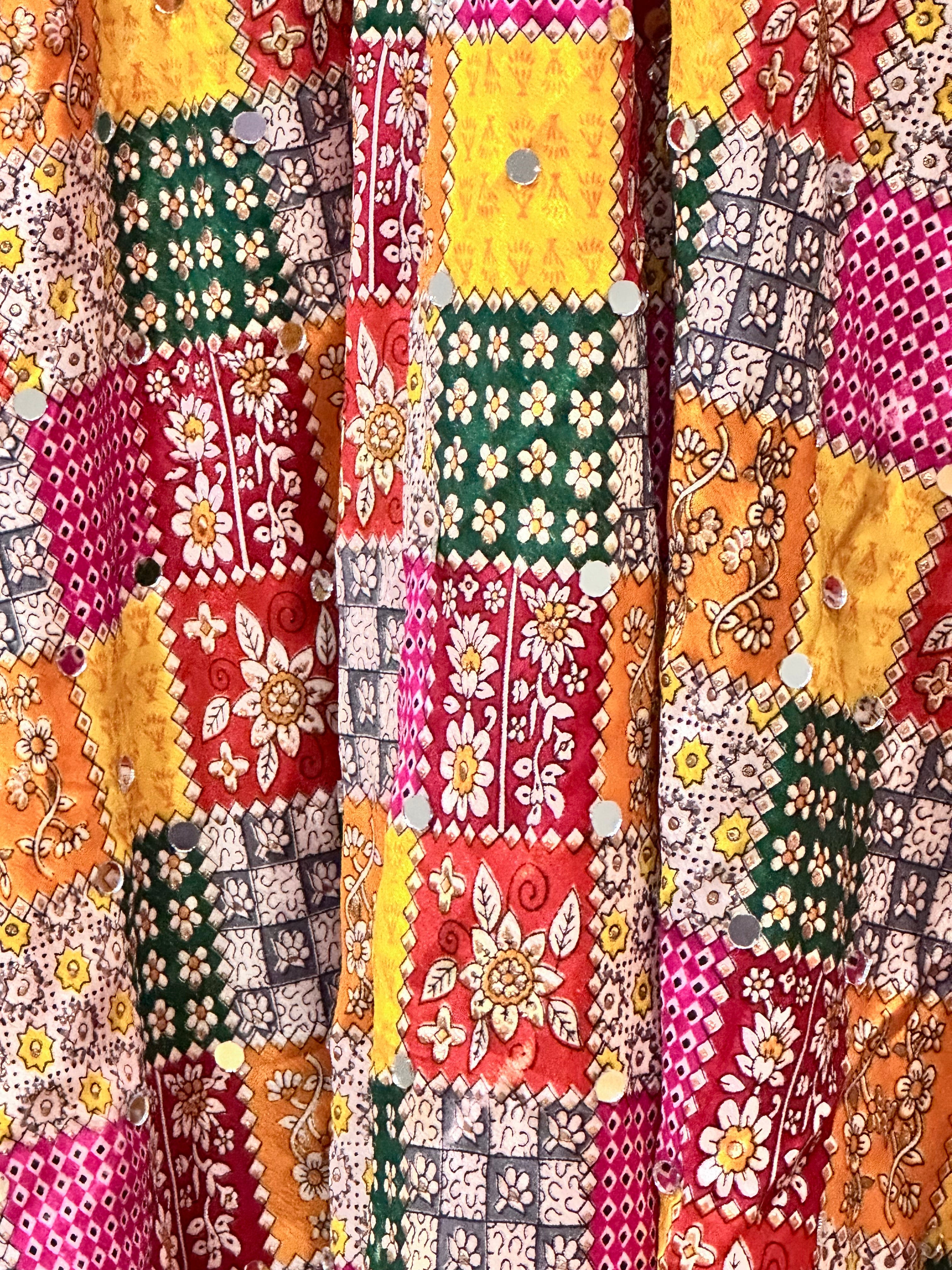 Colorful Phulkari Style Dupatta with Mirrors - Traditional Indian Scarf for Women - Perfect for Weddings, Festivals & Ethnic Outfits