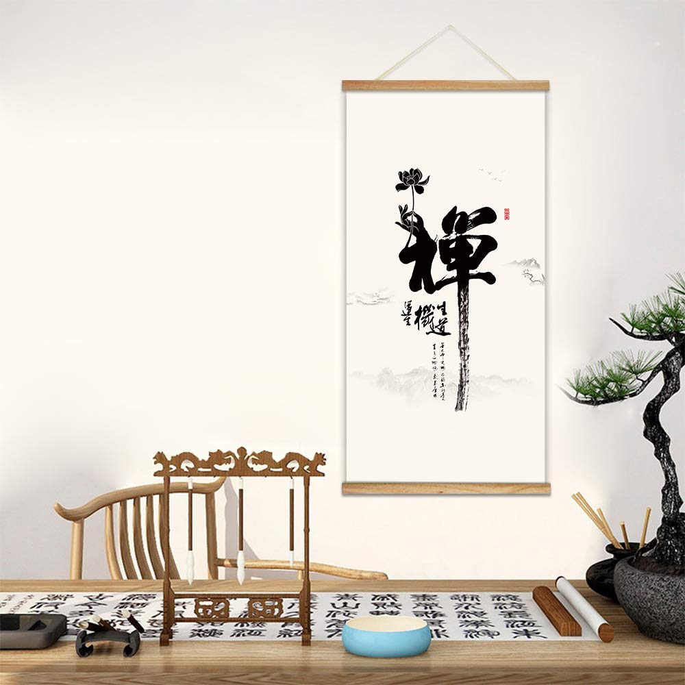 Zen Buddha Wall Art Poster with Wood Frame - 18x36 Inch Hanging Home Decor for Living Room, Bedroom & Meditation Space - SIGNWIN Buddhist Artwork for Peaceful Interior Design