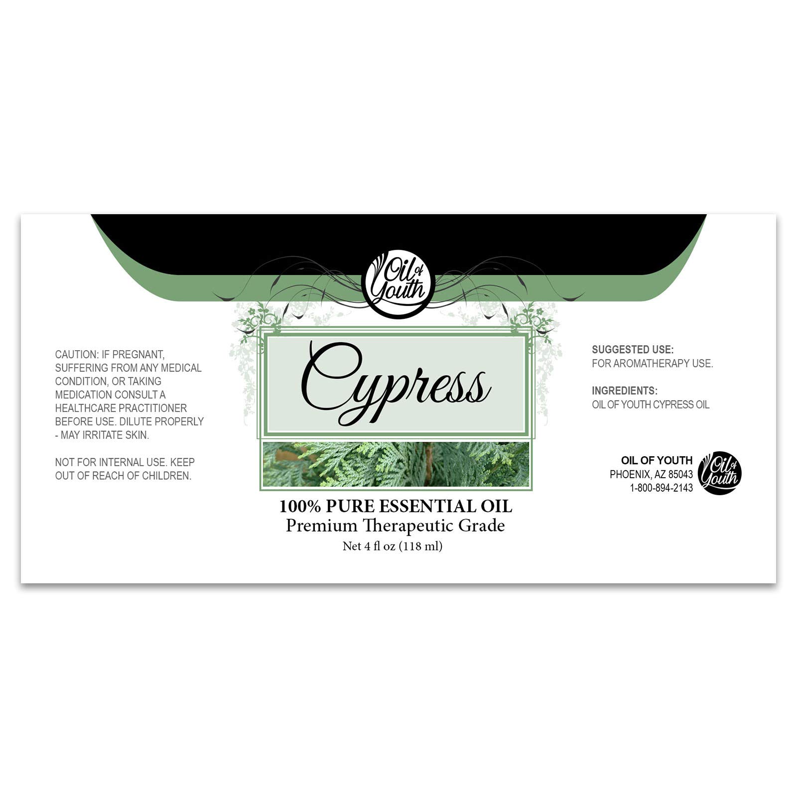 Premium Therapeutic Grade Cypress Essential Oil 4 oz - 100% Pure Aromatherapy Oil for Relaxation, Skin Care & Diffuser Blends | Youth Oil for Spa, Massage & Home Wellness