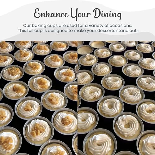 KitchenDance Aluminum Mini Foil Cups with Snap-on Lid - 100 Count Disposable Dessert Cups for Mini Creme Brulee, Flan, Sauces & Individual Servings - Sturdy Black Baking Cups - Perfect for Parties, Catering & Home Baking