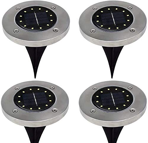 Solar Powered LED Garden Lights Outdoor - Waterproof Disk Ground Lights for Lawn, Patio, Pathway, Yard, Deck & Walkway - Perfect for Landscape Lighting, Garden Decor & Nighttime Safety (Silver)