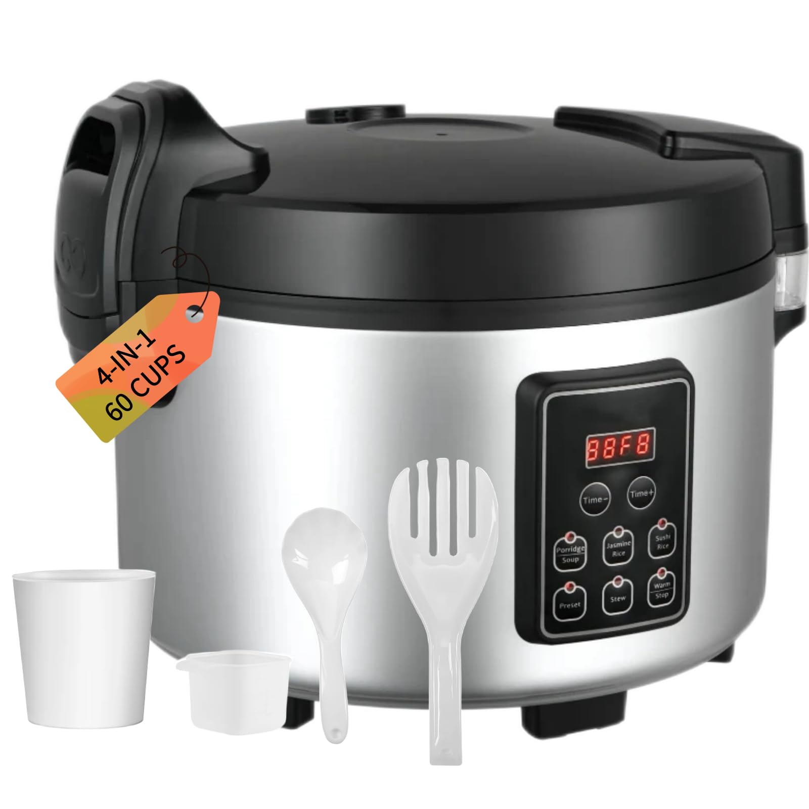 Commercial 60-Cup (Cooked) Rice Cooker & Food Warmer - 13L/13.8Qt Extra Large Capacity, 1350W Fast Cooking with Digital Timer & Preset Functions - Perfect for Restaurants, Catering, Cafeterias & Large Family Gatherings