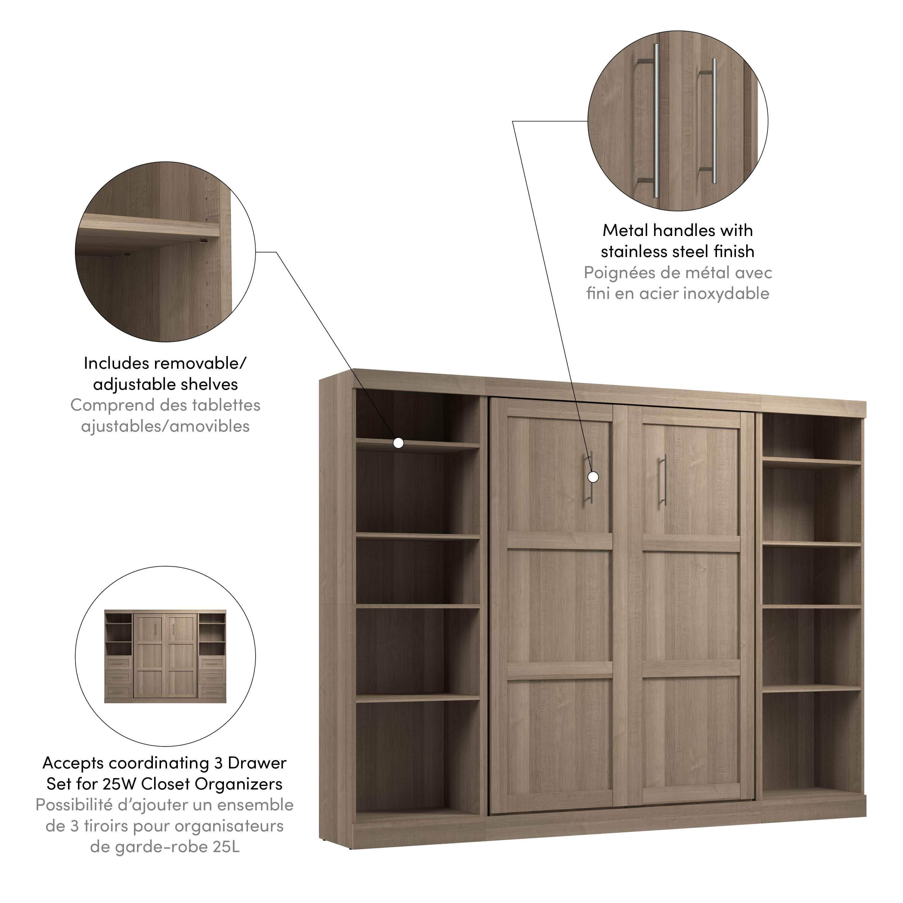 Space-Saving Full Murphy Bed with 2 Storage Units (109W) - 7 Color Options for Home, Office, or Guest Room Use