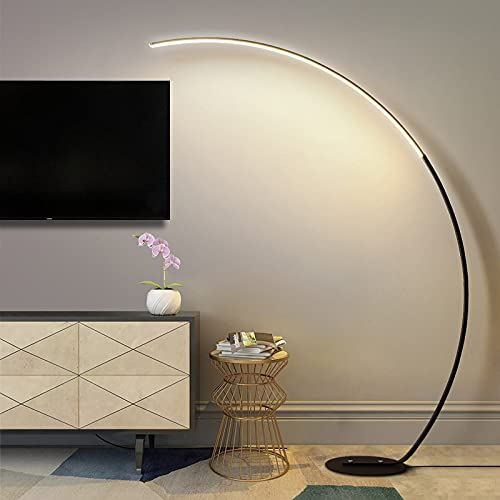 Modern LED Floor Lamp with Acrylic Design - Minimalist Standing Light for Living Room, Bedroom & Office - Adjustable Brightness with Foot Switch - Black (Ideal for Reading, Relaxing & Home Decor)
