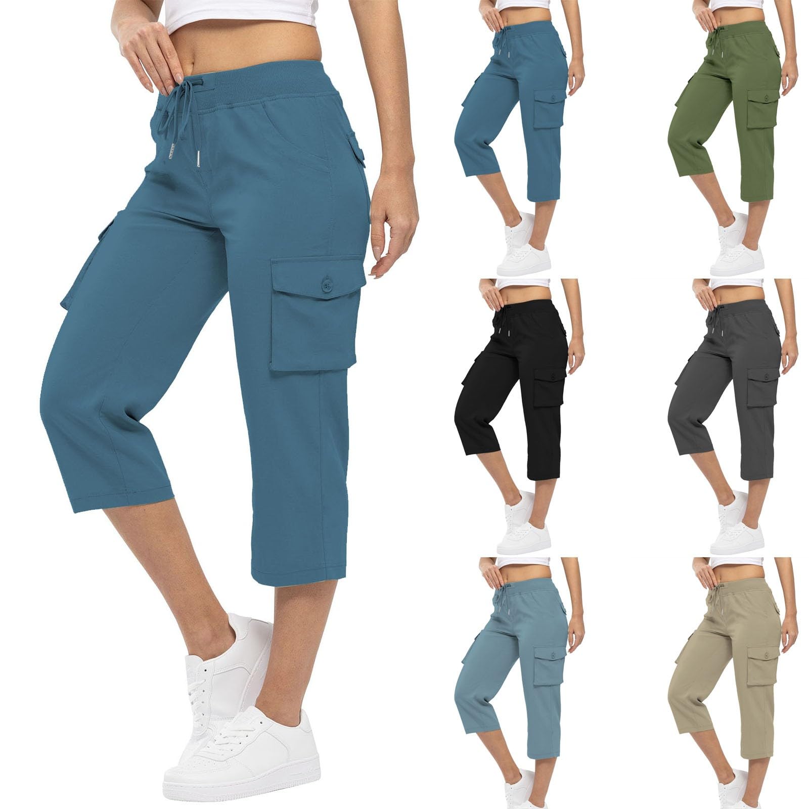 Women's Lightweight Capri Pants with Drawstring Waist & Pockets - Summer Casual Cropped Jeans for Outdoor Activities, Travel & Lounge Wear