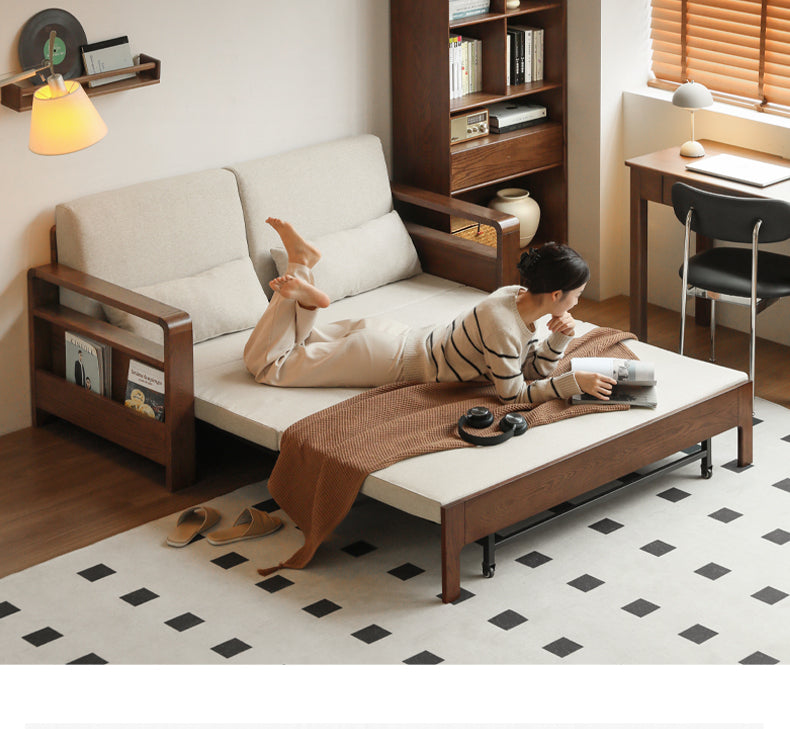 **Oak Solid Wood Folding Sofa Bed – Convertible Sleeper for Small Spaces, Guest Room & Studio Apartments**