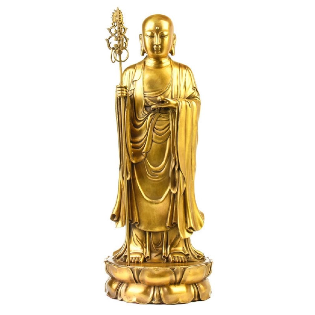 Handmade Brass Ksitigarbha Buddha Statue - Lucky Feng Shui Decor for Home & Office - Large Buddhist Sculpture for Meditation & Spiritual Harmony