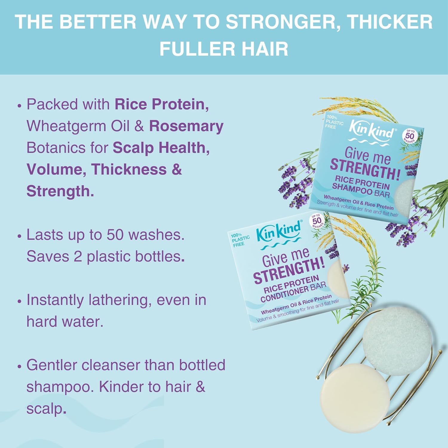 KinKind Rice Water Shampoo Bar for Hair Growth & Thickening - Natural Solid Shampoo with Rice Protein for Fine, Flat Hair | Volumizing & Strengthening Hair Care | Perfect Travel Shampoo for Women & Men | Use for Daily Hair Wash, Travel & Eco-Friendly Lifestyle