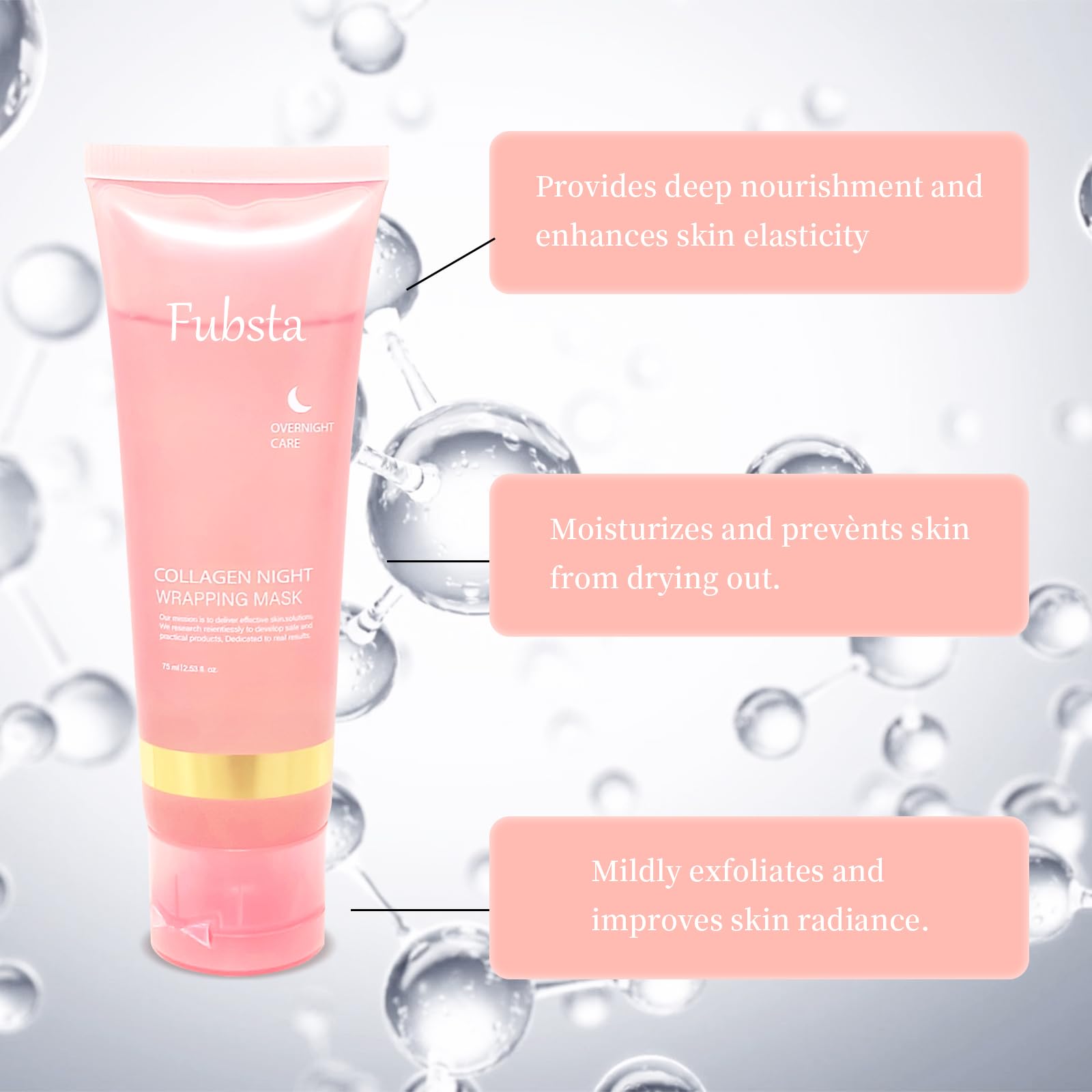 Fubsta Collagen Night Wrapping Mask for Dry & Dehydrated Skin - Overnight Peel Off Facial Mask with Collagen for Elasticity & Hydration Care (1 Pack) | Perfect for Nighttime Skincare Routine & Spa Treatment at Home