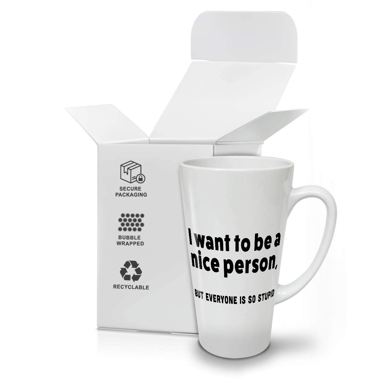Funny Coffee Mug - Nice Person Stupid Latte Cup with Comfortable Handle & Two-Sided Print | Durable Ceramic Mug by Wellcoda | Perfect for Office Humor, Gifts & Morning Coffee Laughs