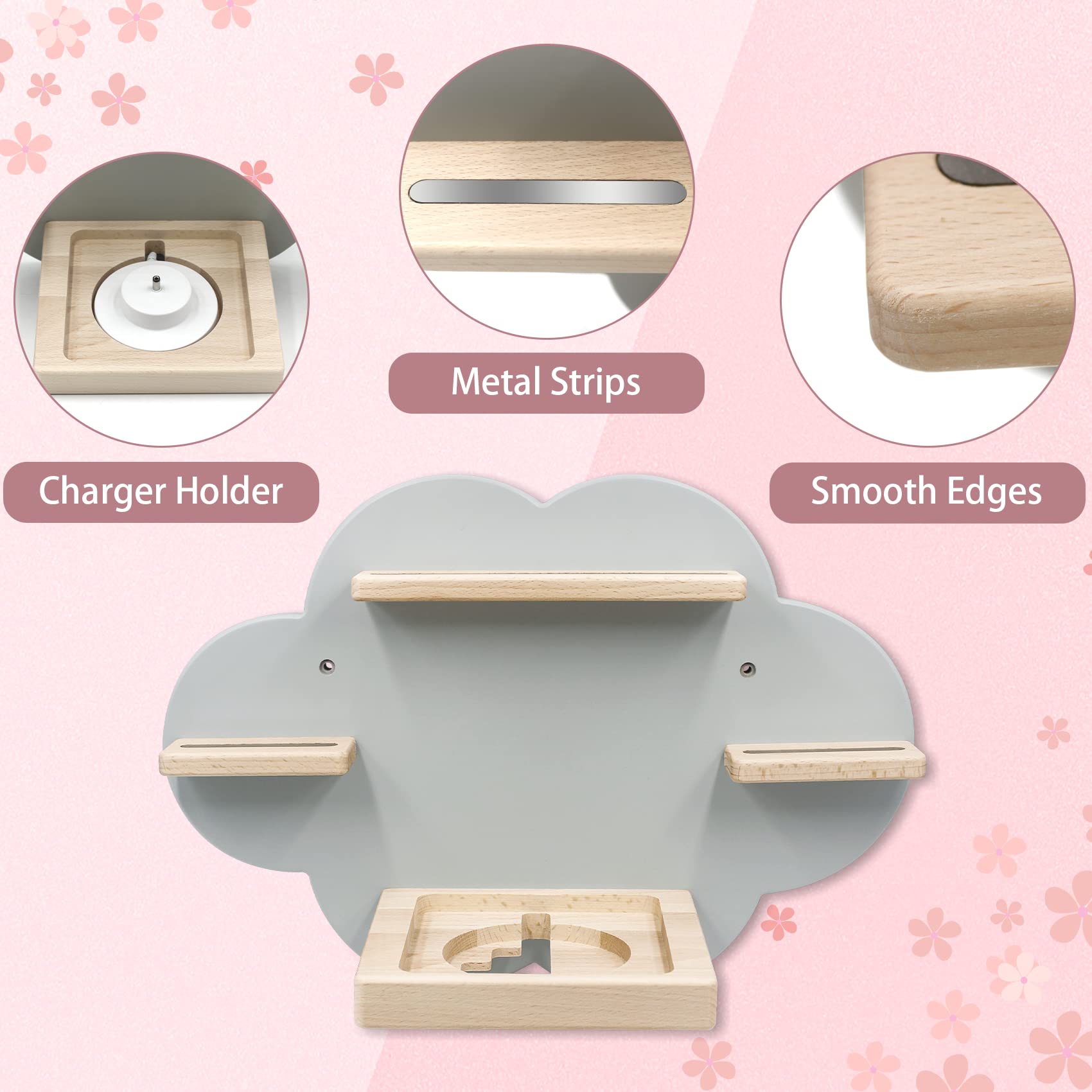 Magnetic Wooden Floating Wall Shelf for Toniebox - Charging Station & Storage Rack Holds 12-18 Tonie Figures - Compatible with Toniebox MP3 Audio Player & Characters - Perfect for Kids Playroom, Bedroom or Nursery Organization