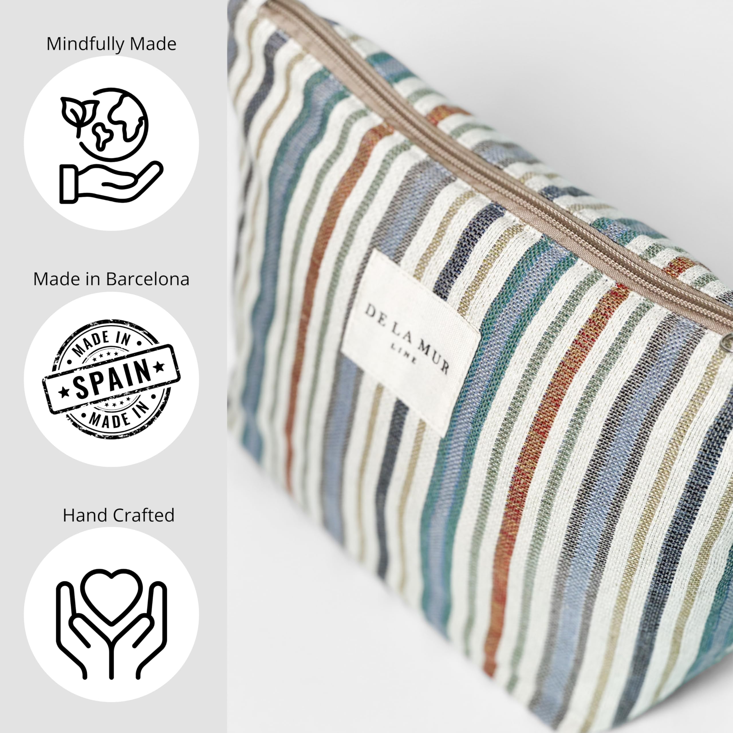Large Boho Striped Travel Makeup Bag – Spacious Cosmetic & Toiletry Organizer for Women – Waterproof Travel Essentials Pouch for Skincare & Makeup | Perfect for Vacation, Gym & Weekend Getaways | Made in Barcelona, Spain