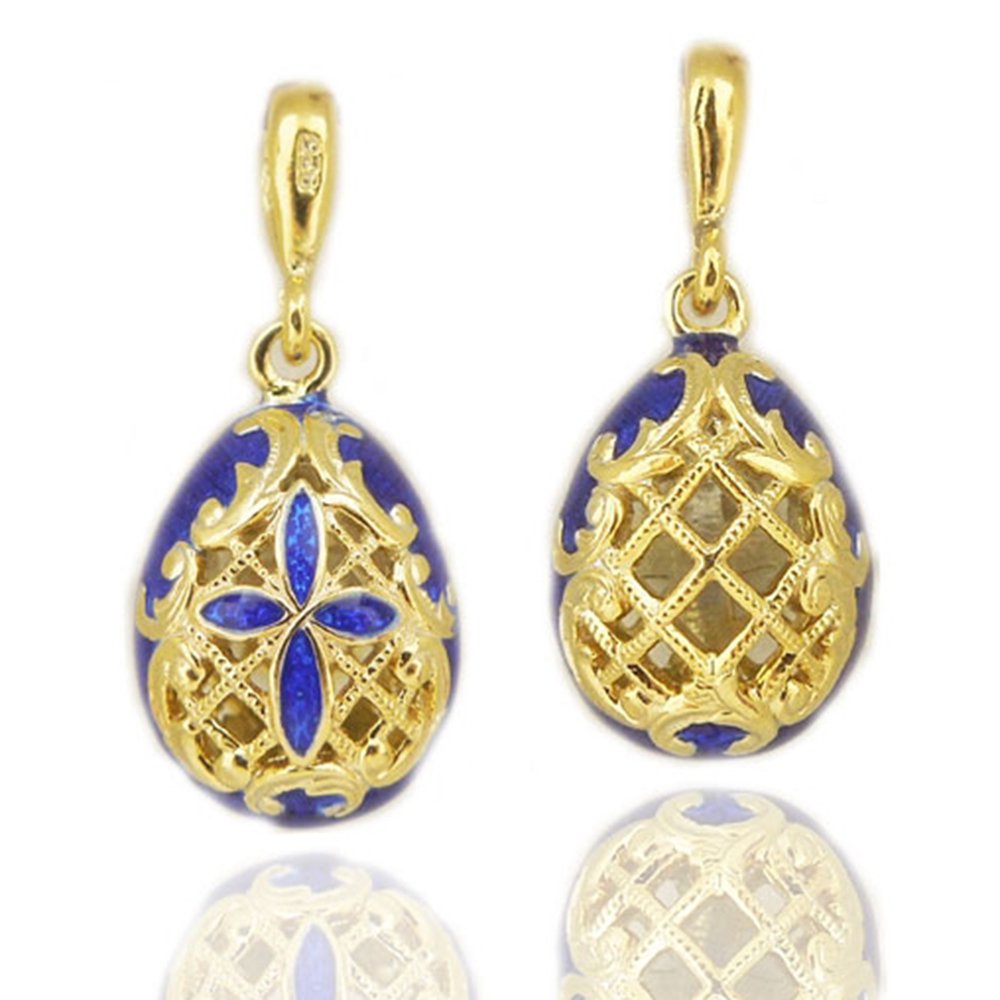 Exquisite Filigree Russian Silver Gold Tone Egg Pendant Necklace - 1 Inch Vintage Jewelry for Women - Perfect Gift for Easter, Christmas & Special Occasions