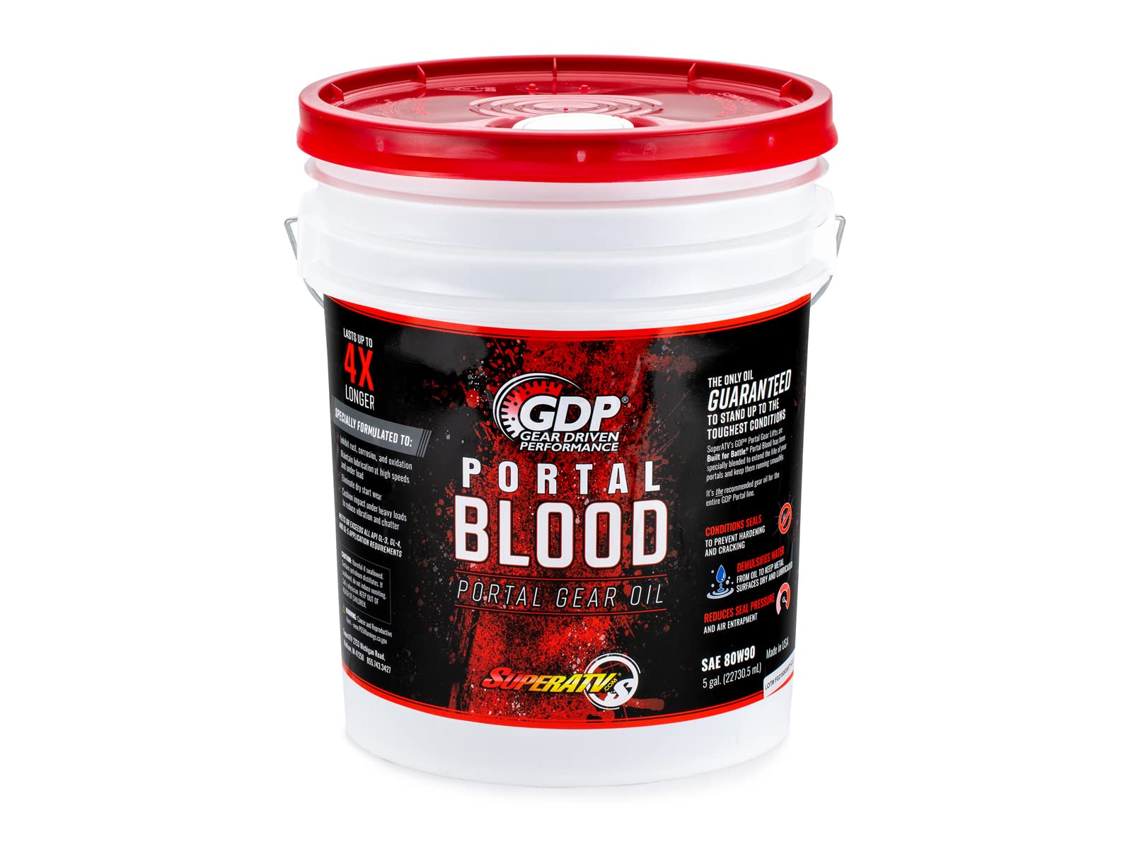 SuperATV Portal Blood High Performance Gear Oil - 5 Gallon Bucket for UTV/ATV Portal Gear Lifts | Extended 4X Durability | Off-Road, Rock Crawling & Extreme Terrain Protection