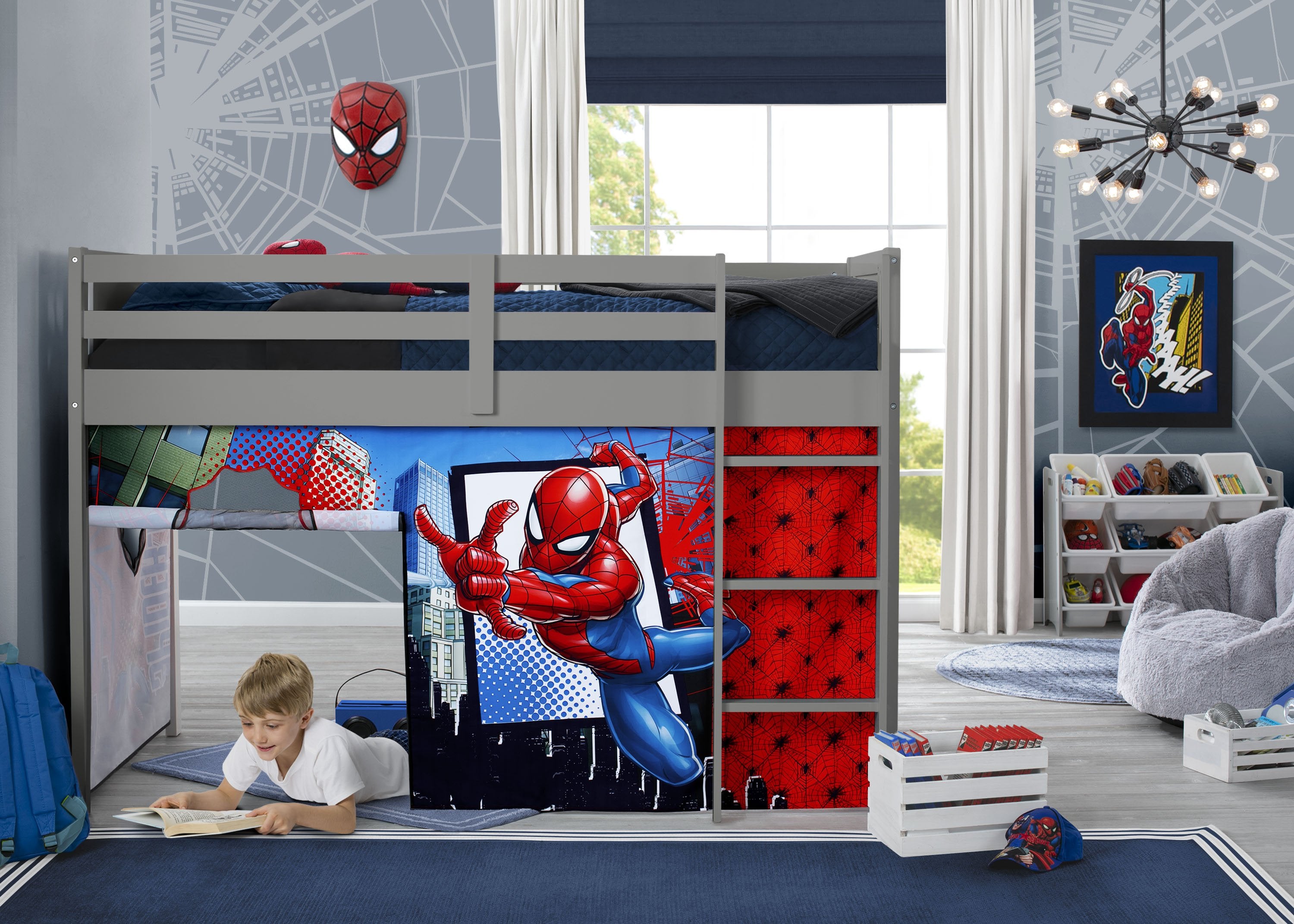 Spider-Man Themed Loft Bed Tent & Curtain Set for Twin Size Beds - Perfect for Kids' Bedrooms, Playrooms & Superhero Themed Decor