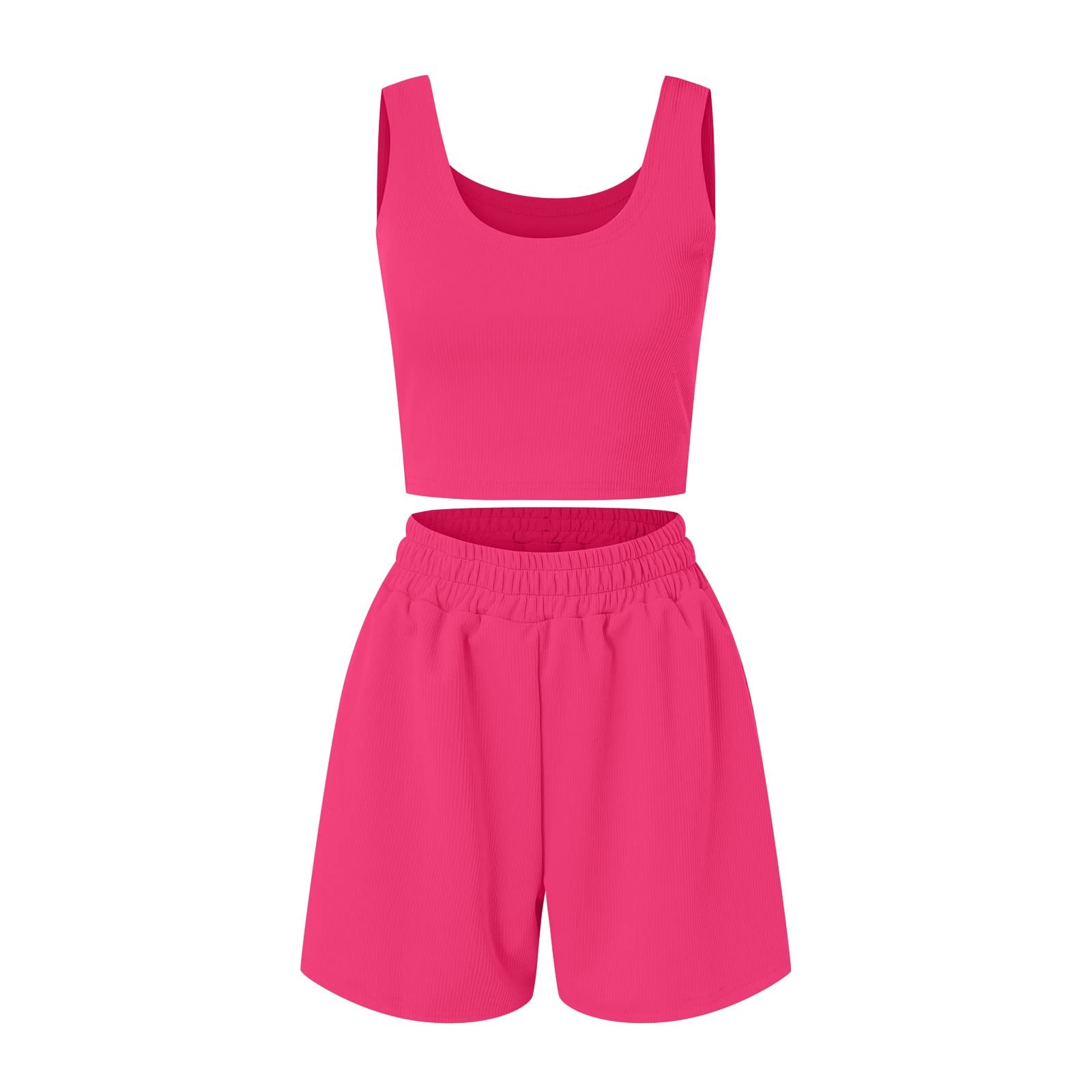 Women's 2-Piece Gym Outfit - Sleeveless Crop Top & High Waist Shorts Set for Summer Workouts | Perfect for Yoga, Running & Fitness Training