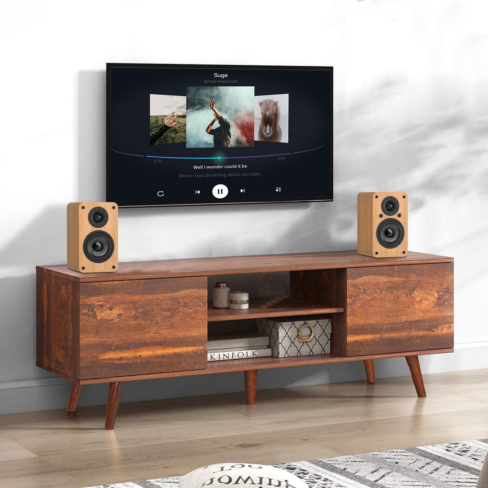 LONPOO 100W Bluetooth Bookshelf Speakers with ARC - Active Powered Home Stereo System, USB/AUX/Optical/Coaxial Inputs, 4