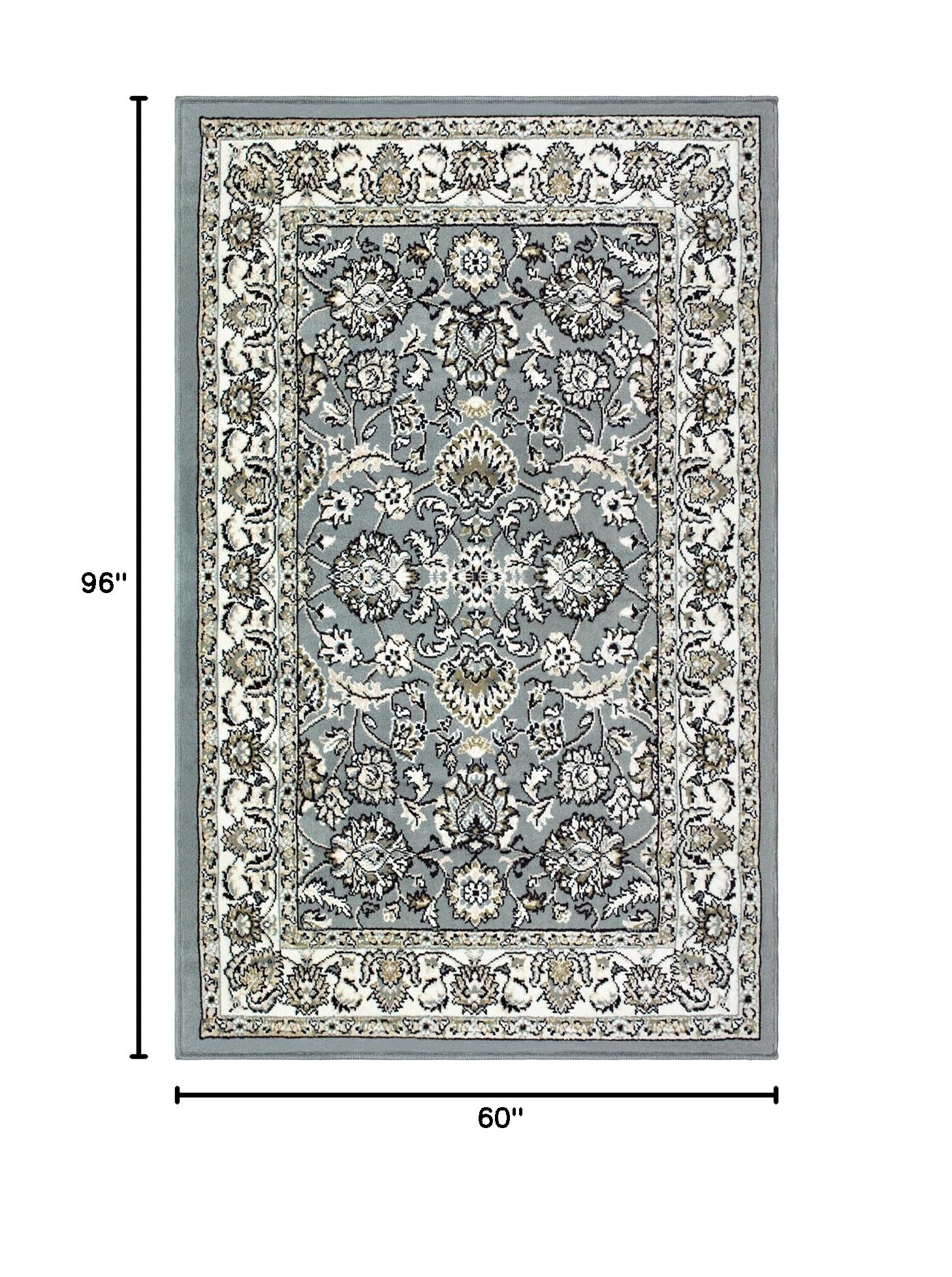 Premium Handmade Traditional Floral Area Rug - Soft Jute Backing, Lille Collection, 5' x 8' Cream - Perfect for Living Room, Bedroom, Office Decor & Cozy Home Styling