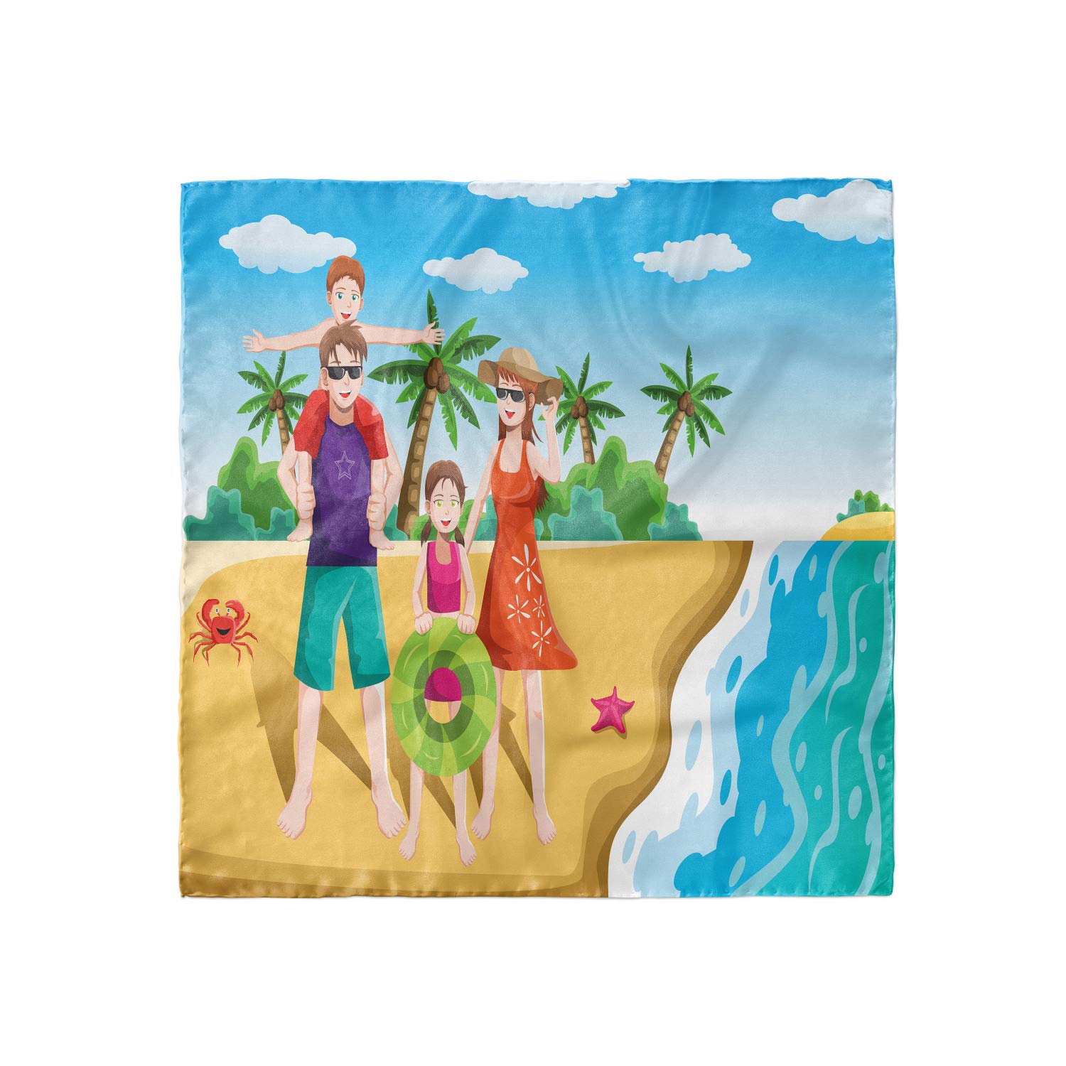 Ambesonne Travel Headscarf - Happy Family on the Beach Print, Stylish Hijab Scarf for Women, Lightweight Summer Beach Accessory - Perfect for Vacation, Swimming, and Outdoor Activities