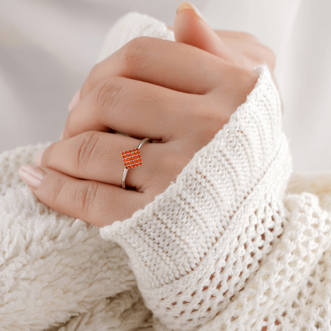 Natural Fire Opal Cluster Ring - Genuine Opal Jewelry for Women, Handmade Sterling Silver Statement Ring - Perfect for Boho, Wedding & Everyday Wear