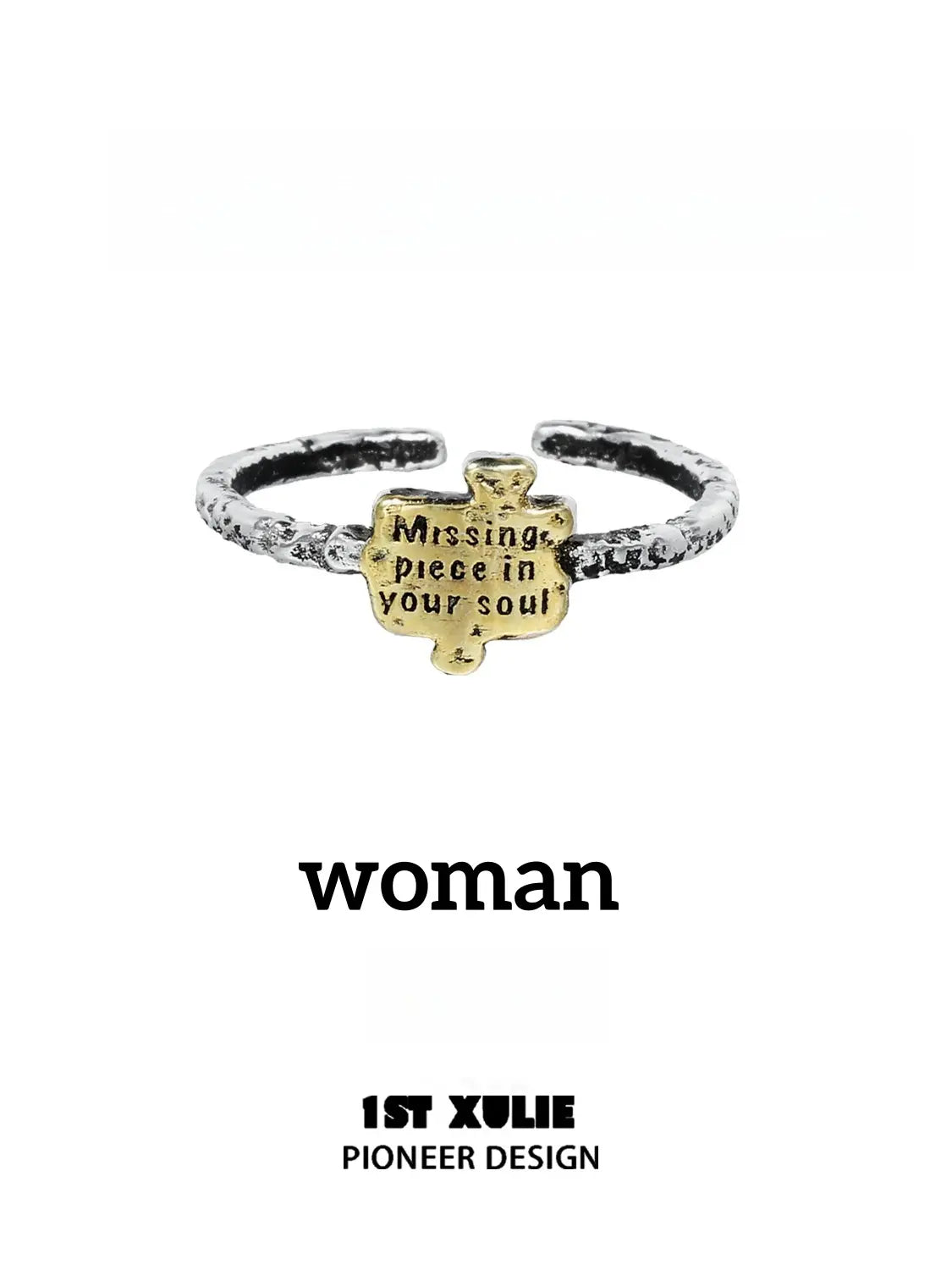Immortal Lover 925 Sterling Silver Jigsaw Adjustable Open Ring™ - Unique Puzzle Design Jewelry for Couples, Gifts & Everyday Wear