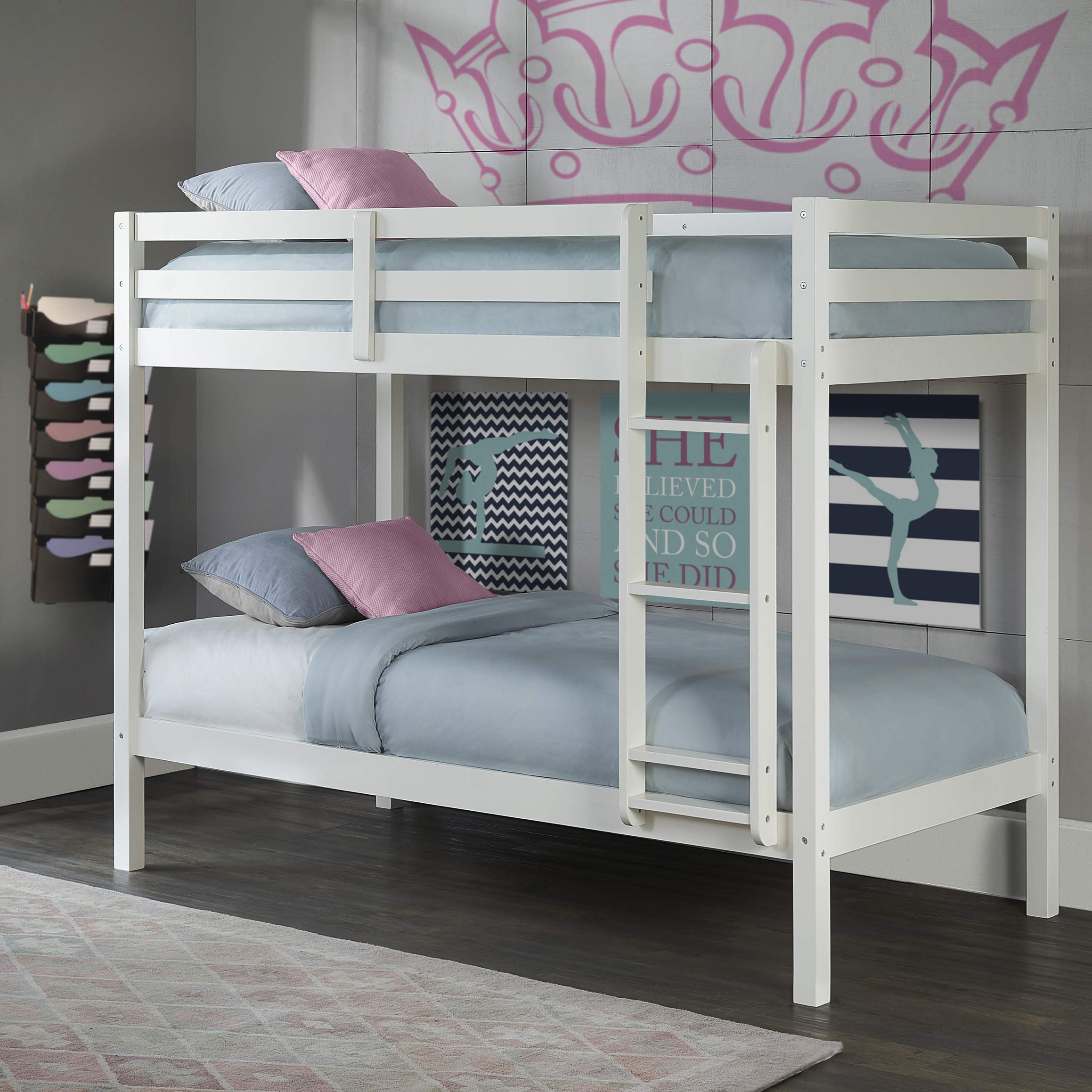 Hillsdale Caspian Twin Over Twin Bunk Bed for Kids and Teens - White | Space-Saving Kids Bedroom Furniture for Small Rooms & Shared Spaces