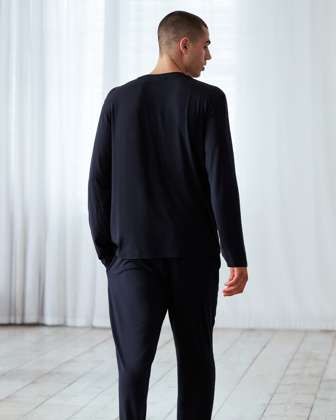 Premium TENCEL™ Modal Long Sleeve Crew Neck Pajama Set - Soft & Breathable Sleepwear for Women - Navy Blue - Perfect for Cozy Nights & Relaxing at Home