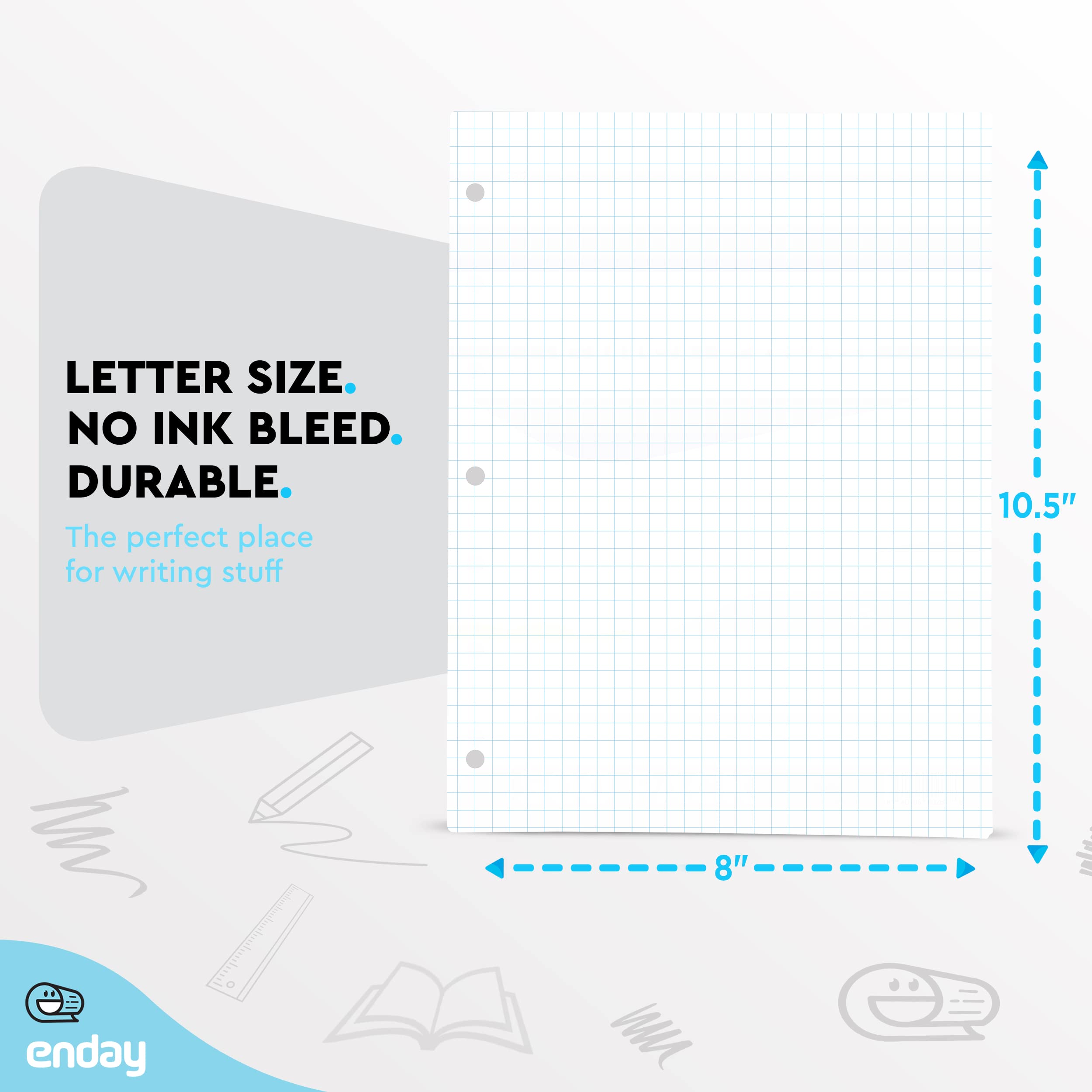 Enday Premium Quad Ruled Graph Paper - 500 Sheets, 10.5