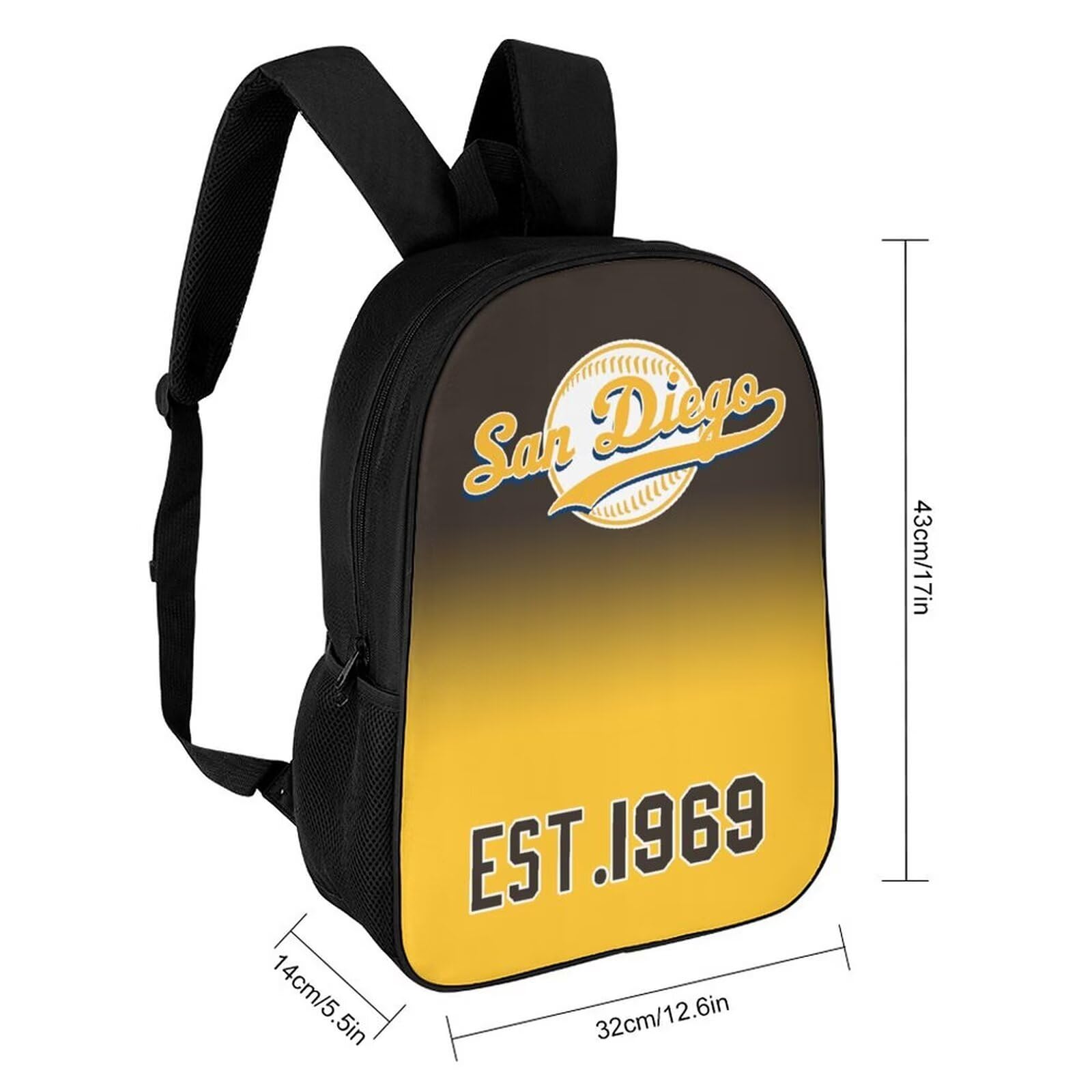 San Diego Custom Shoulder Backpack - Baseball Sports Backpack for School & Outdoor Activities - Perfect Gift for Sports Fans - Ideal for Travel, Gym & College Campus Use