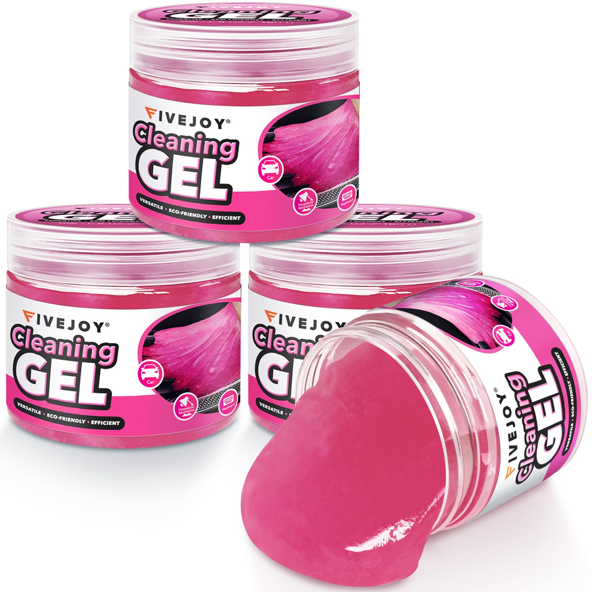 FiveJoy 4Pack Reusable Car Cleaning Gel - Interior Detailing Putty for Dust, Keyboard & Vent Cleaning - Durable Pink Slime Goop (640g/22.4oz) | Perfect for Car Interiors, Electronics & Hard-to-Reach Areas