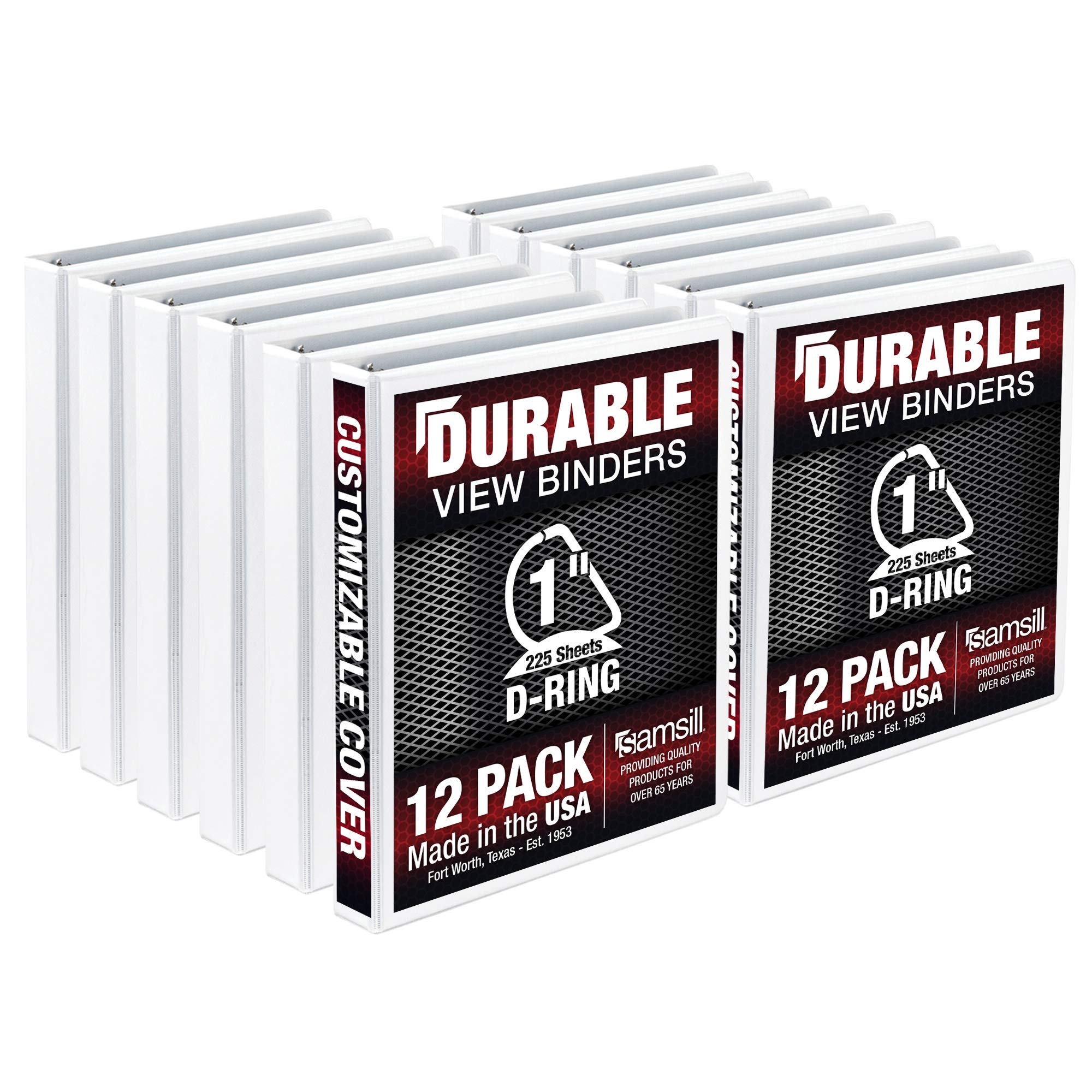 Samsill 1 Inch Durable White 3-Ring Binder with Clear View Cover - 12 Pack, Holds 225 Sheets Each - Made in USA - Perfect for School, Office & Document Organization
