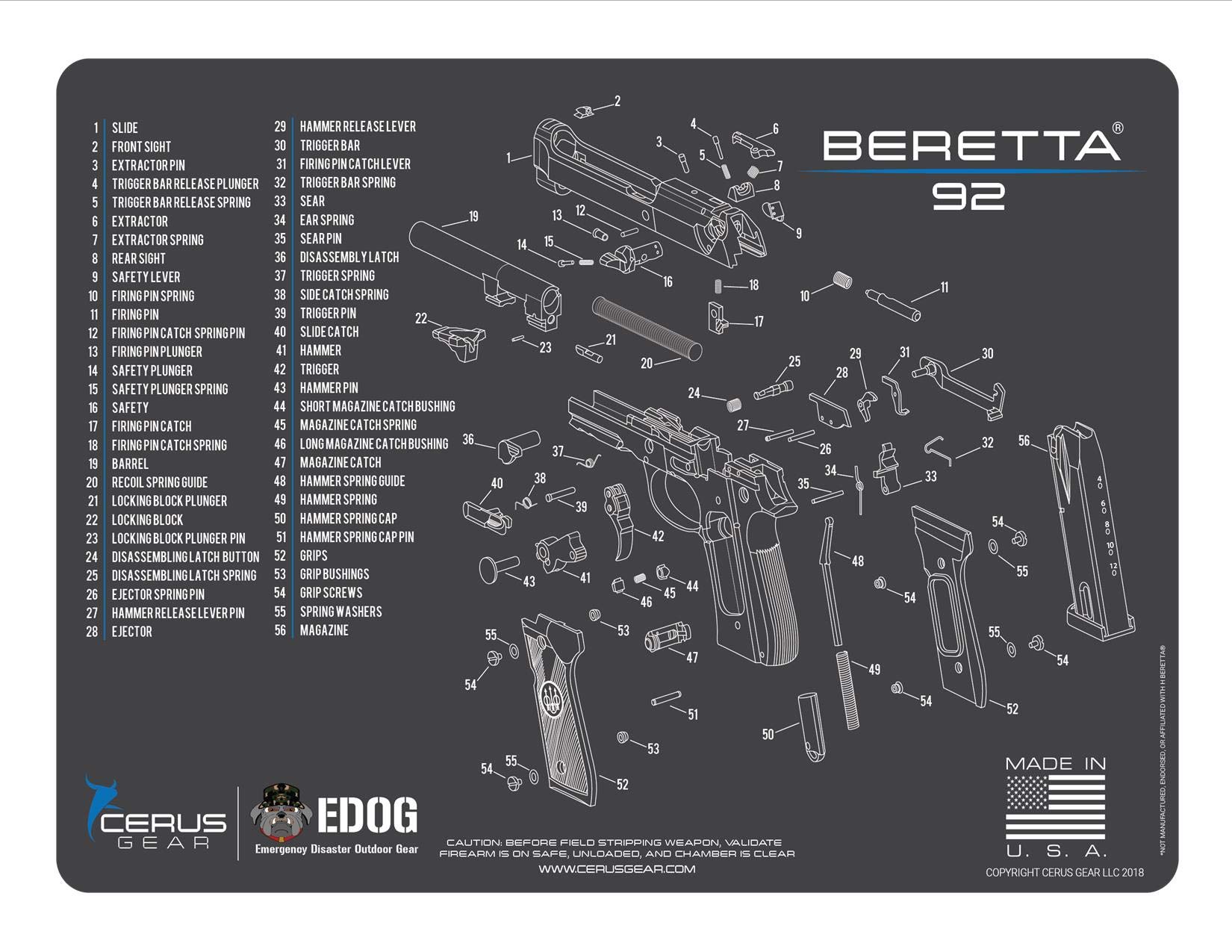 RangeMaster Elite EDC Bag Gun Cleaning Kit for Beretta 92 - Includes Schematic Mat (Exploded View), Hoppes No.9 Gun Oil, Solvent, Patches & Clenzoil CLP - 10-Piece Firearm Maintenance Set for Handgun Cleaning & Range Day Essentials