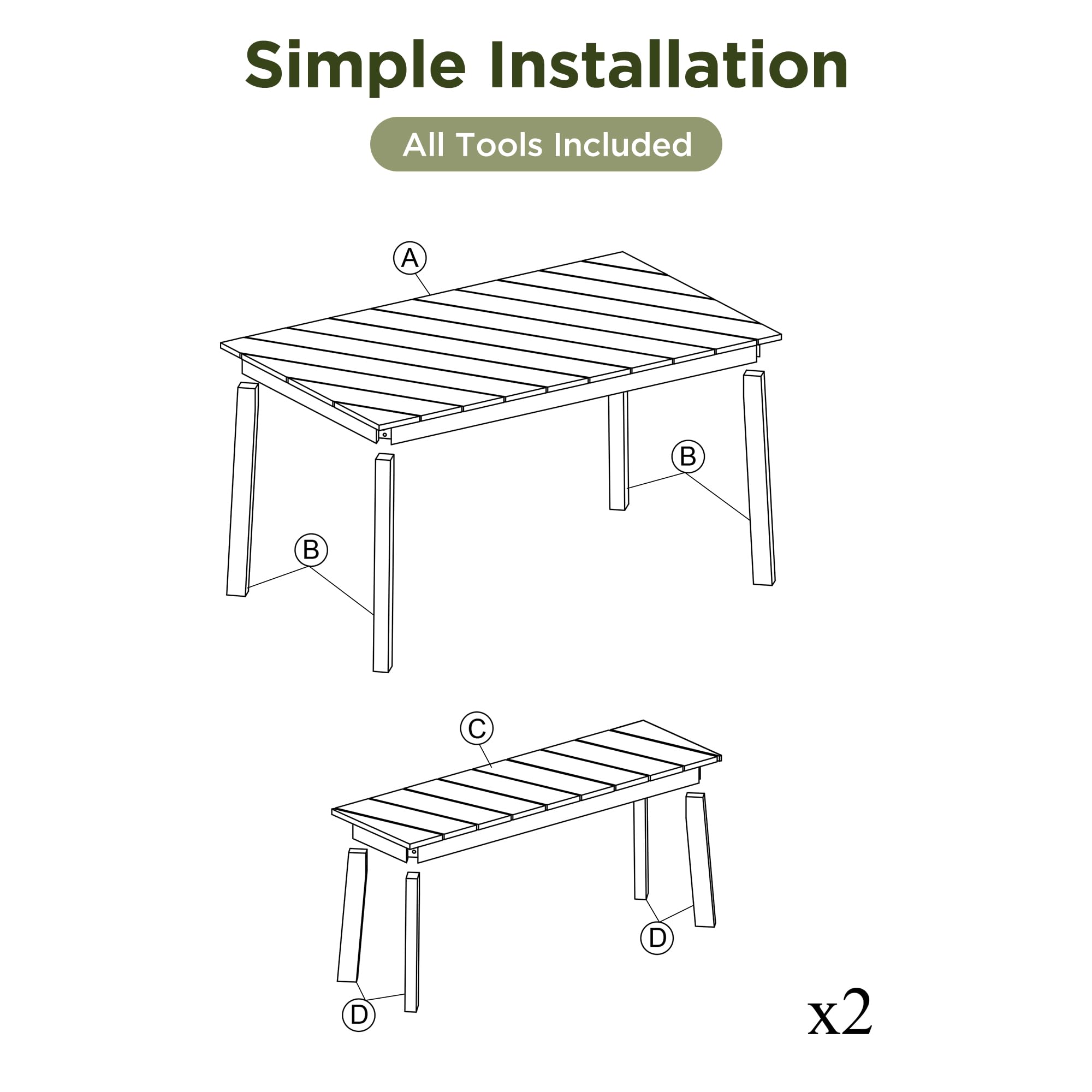 LZ LEISURE ZONE 3-Piece Acacia Wood Outdoor Dining Set with 2 Benches - Patio, Garden, Poolside & Indoor Furniture - Perfect for Backyard BBQ, Picnics & Outdoor Entertaining