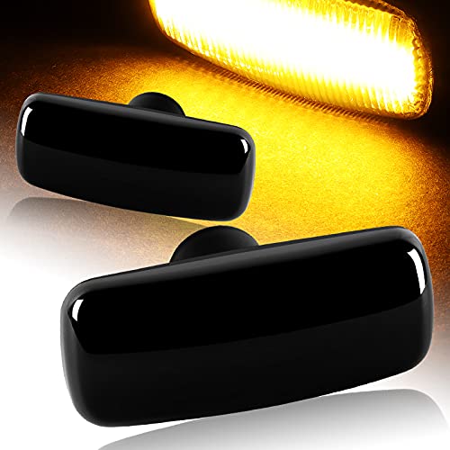 Smoke Lens LED Turn Signal Side Marker Lights (2PCS) - Compatible with 2005-2016 Chrysler 300, Dodge Charger, Jeep Grand Cherokee - Amber Reflector Lights for Enhanced Visibility & Safety - Perfect for Night Driving & Off-Road Adventures