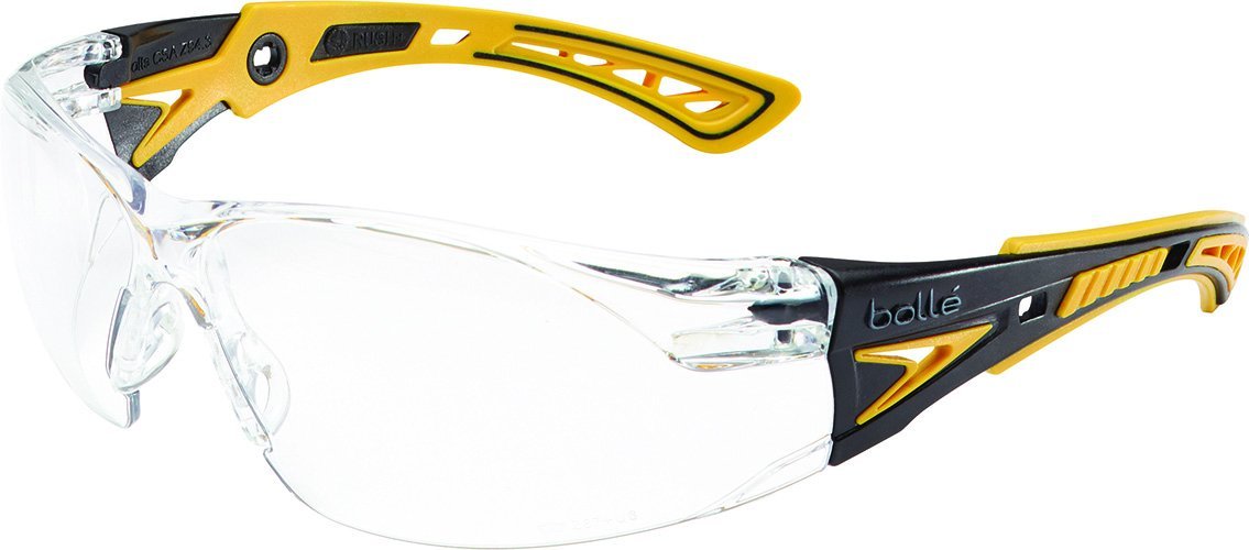 Bollé Safety 40243 Rush+ Safety Glasses Platinum® - Yellow & Black Frame with Clear Lenses - ANSI Z87.1 Certified Protective Eyewear for Construction, Woodworking & Industrial Work