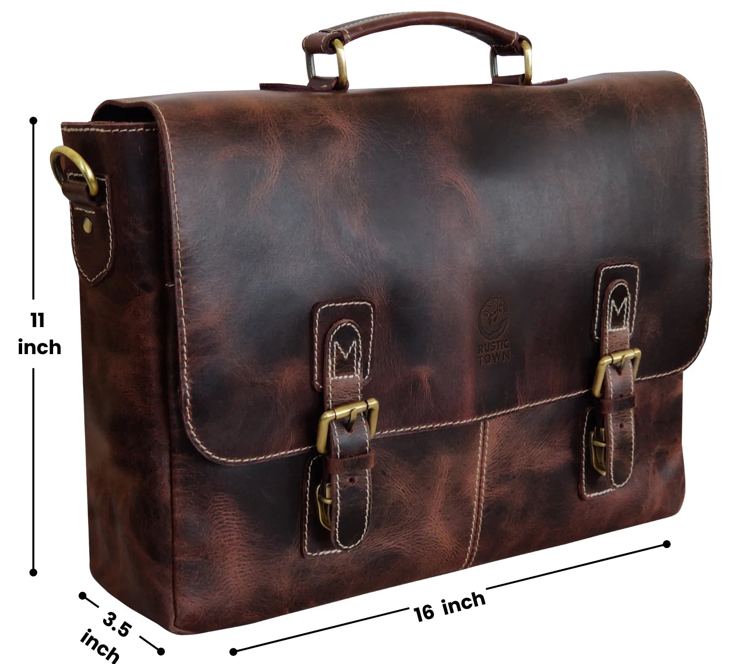Predator 16 Leather Satchel Laptop Briefcase Bag for Men - Professional Business Work Bag with Adjustable Shoulder Strap, Walnut Brown - Perfect for Office, Travel & Daily Commute