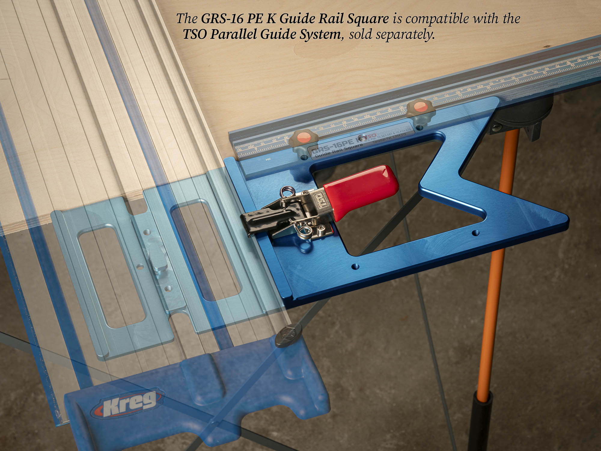 TSO Products GRS 16PE K Guide Rail Square - Precision Woodworking Tool for Perfect 90 Degree Angles | Ideal for Carpentry, DIY Projects & Cabinet Making