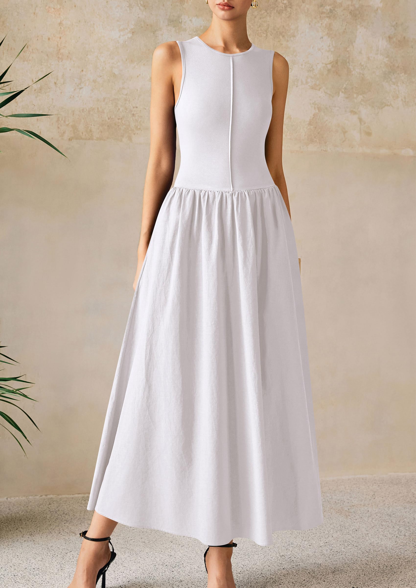 PRETTYGARDEN Women's 2025 Summer Maxi Dress - Sleeveless Patchwork Knit Tank Sundress, Flowy Beach Long Dress for Casual Wear, Vacation & Outdoor Activities
