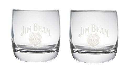 Jim Beam Original Whiskey Rocks Glasses - Set of 2 Heavy Base Old Fashioned Drinking Glasses for Bourbon, Scotch & Cocktails - Perfect for Home Bar, Gifts & Entertaining