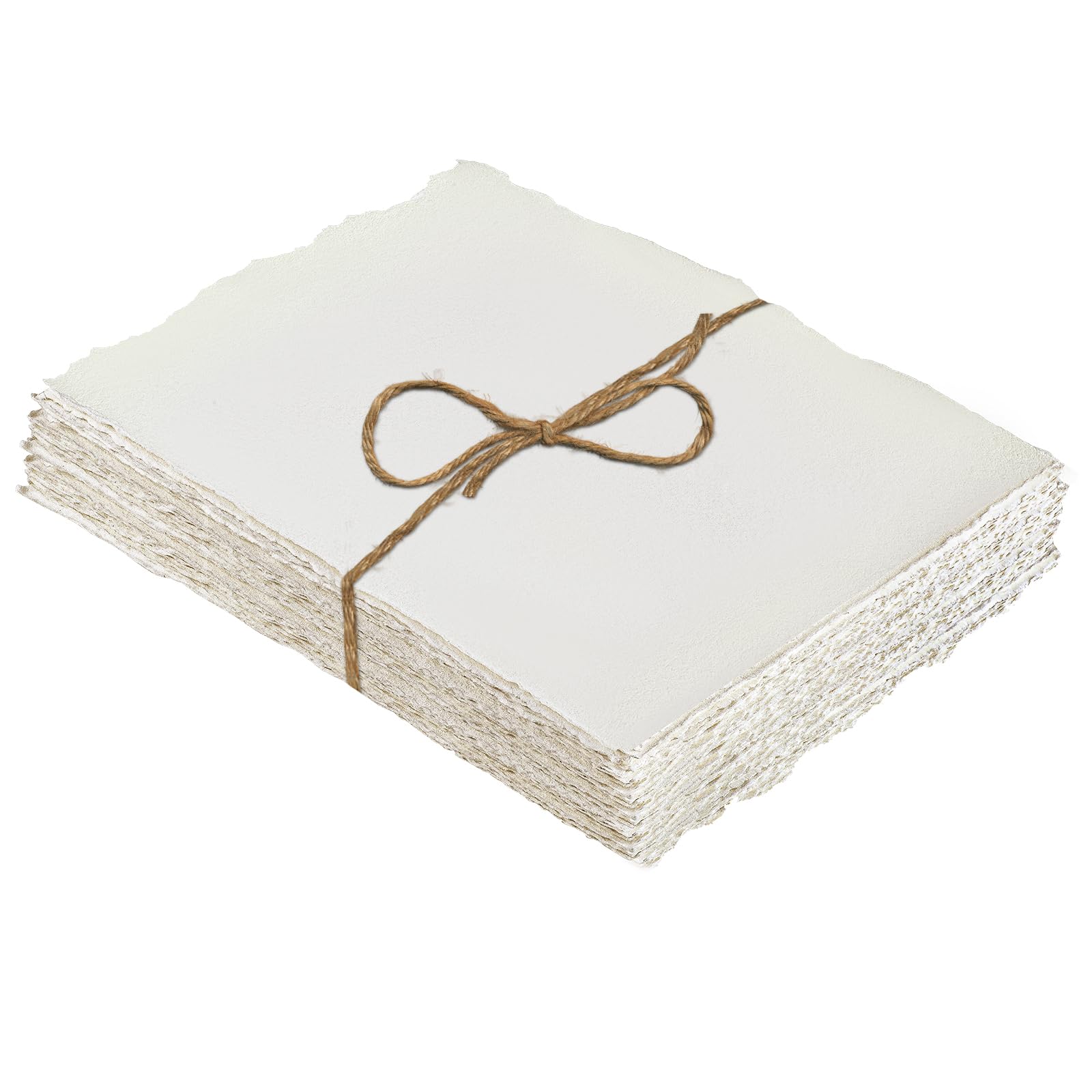 25 Sheets 300gsm Handmade Watercolor Paper - 8 x 6 Inch Deckled Edge Cotton Paper, Rough Textured Ivory White for Watercolor Painting, Calligraphy, Invitations & DIY Crafts - Perfect for Artists, Students & Craft Enthusiasts