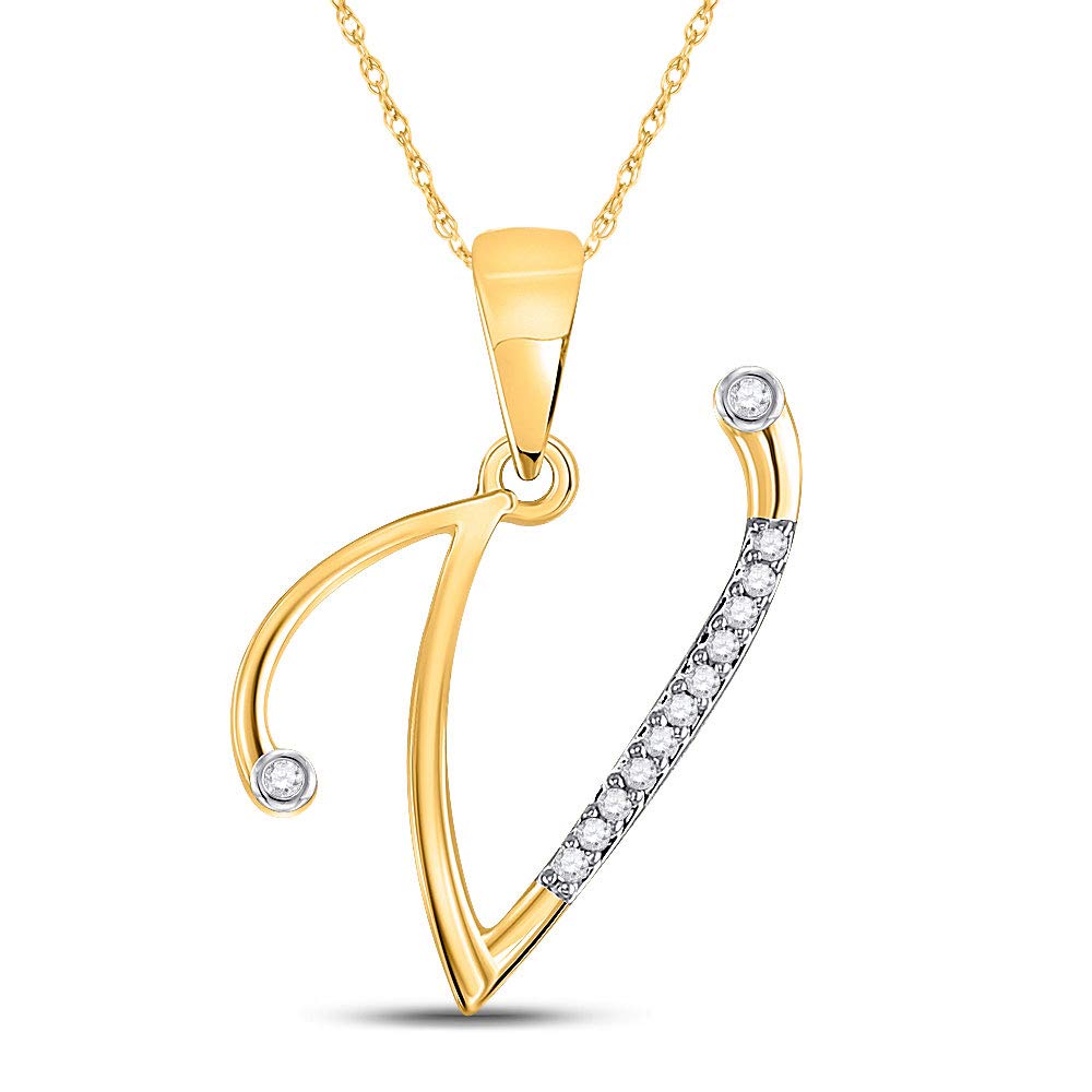 FB Jewels 10kt Yellow Gold Women's Round Diamond V Initial Letter Pendant Necklace - 1/20 Cttw - Perfect Gift for Birthday, Anniversary & Valentine's Day