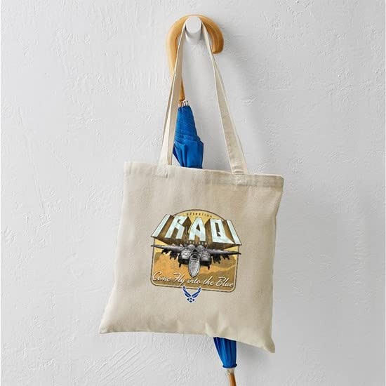 USAF Operation Iraqi Freedom Tote Bag - Natural Canvas Reusable Shopping Bag for Military Support, Grocery Shopping & Daily Use