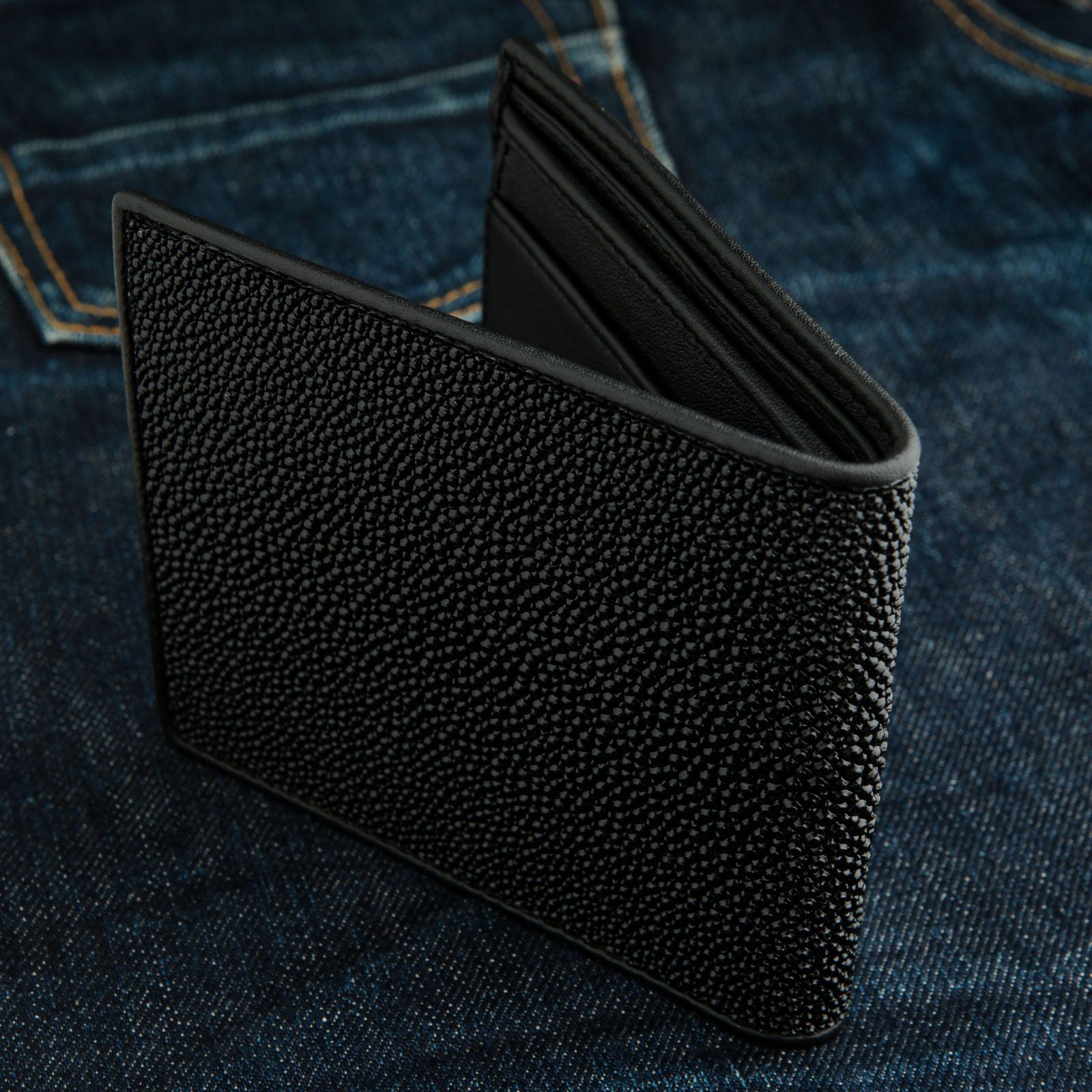 Premium Black Stingray Leather Men's Wallet - RFID Blocking Slim Bifold Wallet for Everyday Carry & Travel | Durable Luxury Gift for Men