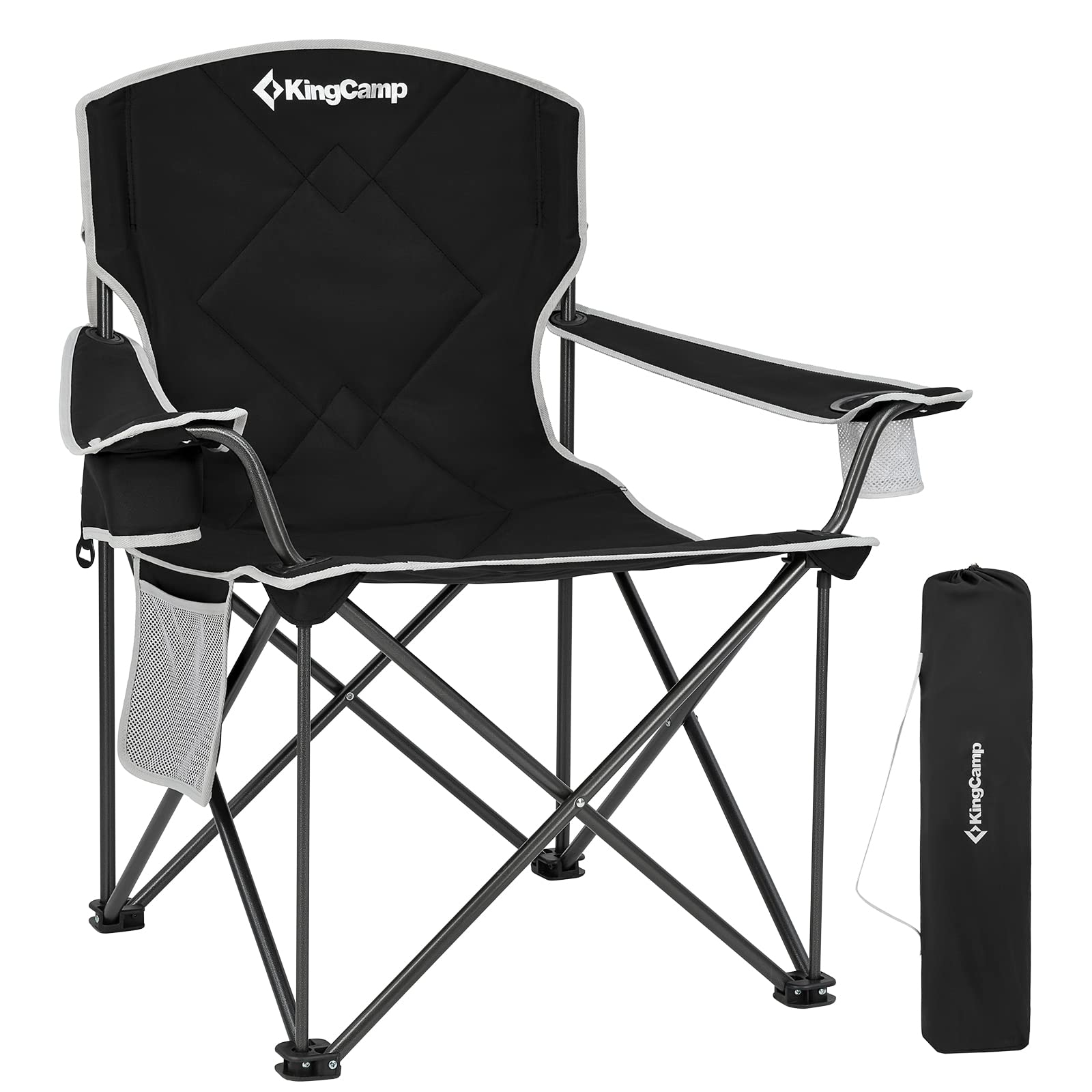 KingCamp Oversized Camping Chair - Heavy Duty Folding Chair for Adults, Extra Large Portable Padded Outdoor Chair XL Supports 330lbs - Perfect for Fishing, Sports, Picnics, Beach, Backyard, and Camping Adventures