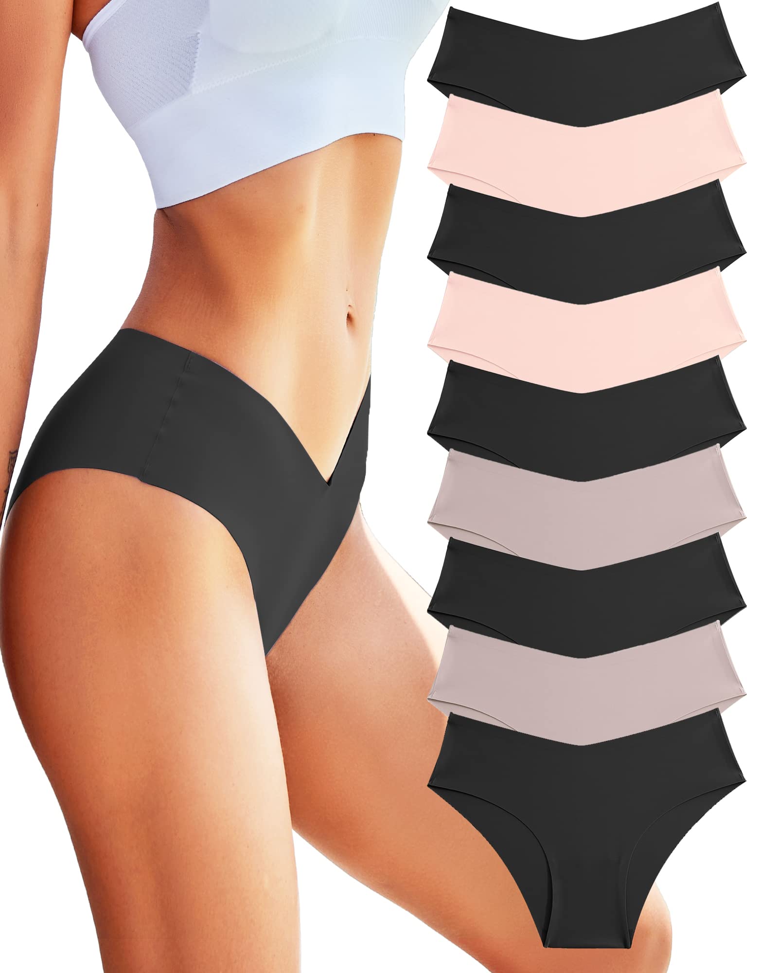 ROSYCORAL Women's Seamless Bikini Panties - Soft Stretch No Show Underwear 9-Pack (XS-L) | Invisible Comfort for Everyday Wear & Travel