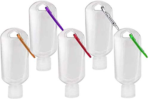 5PCS 50ml Refillable Travel Bottles with Keychain - Clear Plastic Squeeze Containers for Hand Sanitizer, Cosmetic & Toiletries | Leak-Proof Flip Top Caps | Perfect for Air Travel, Gym & Daily Essentials
