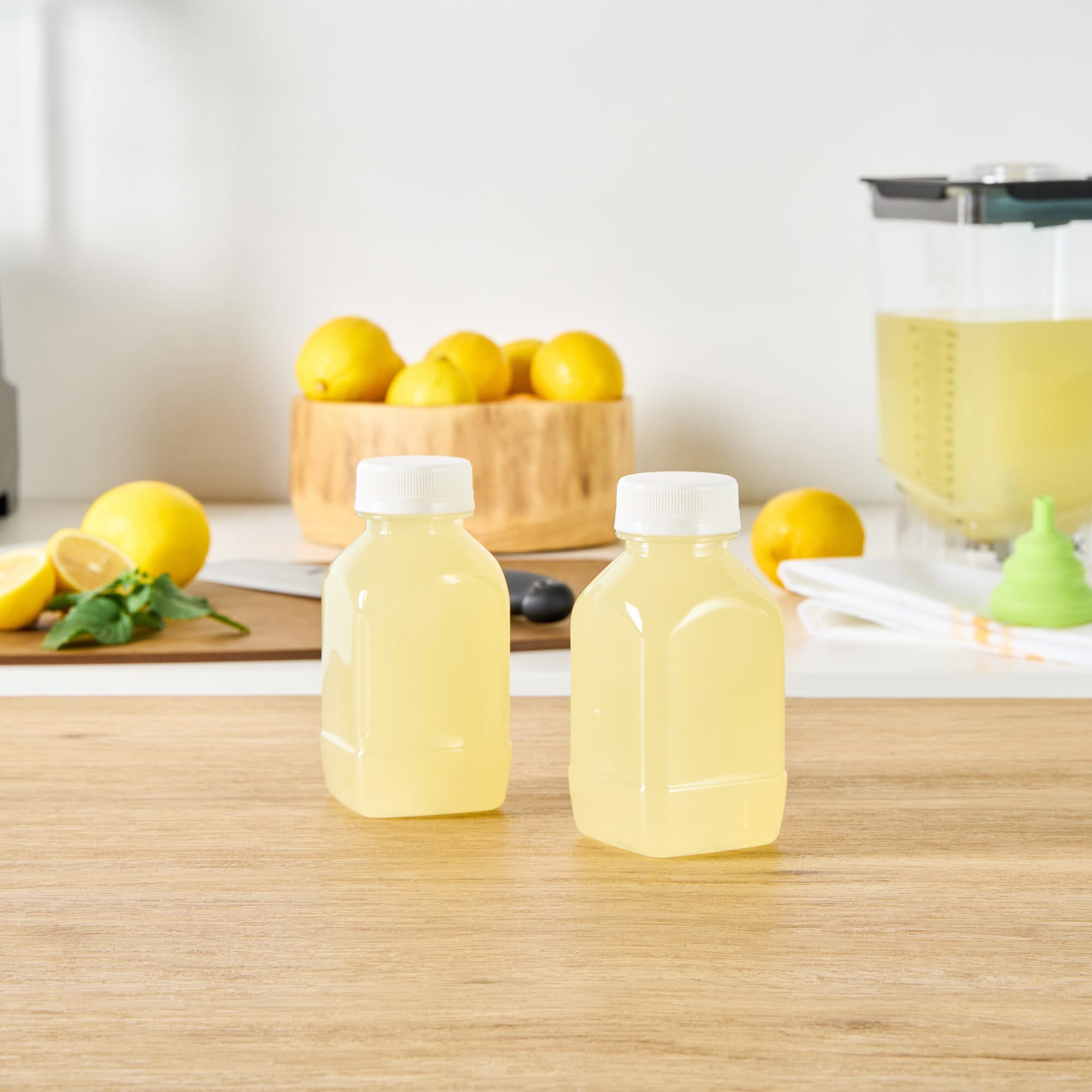 8oz Clear Plastic Juice Bottles with White Caps - 100 Pack Disposable Square Bottles for Juicing, Smoothies & Beverages | Perfect for Juice Bars, Coffee Shops, Restaurants & Catering Services | Leak-Proof, BPA-Free, Commercial & Home Use